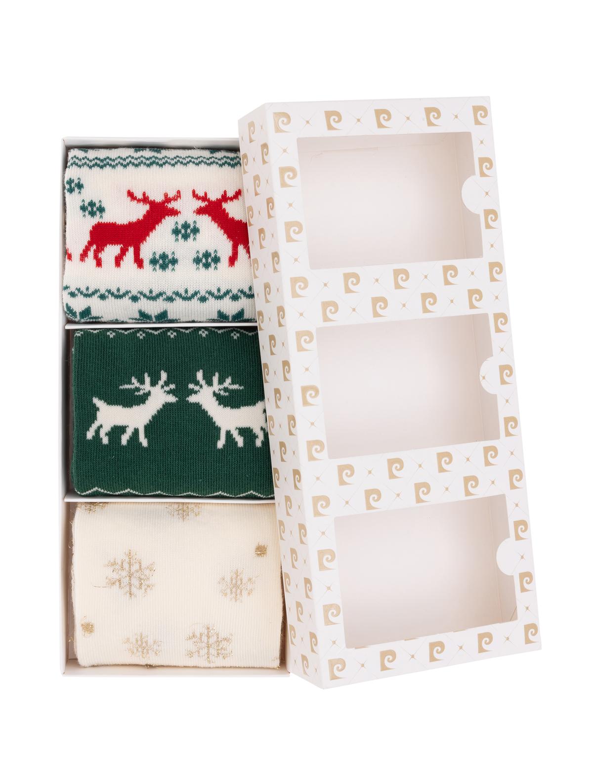 Kadın Kutulu Ekru 3'lü Yılbaşı Çorabı