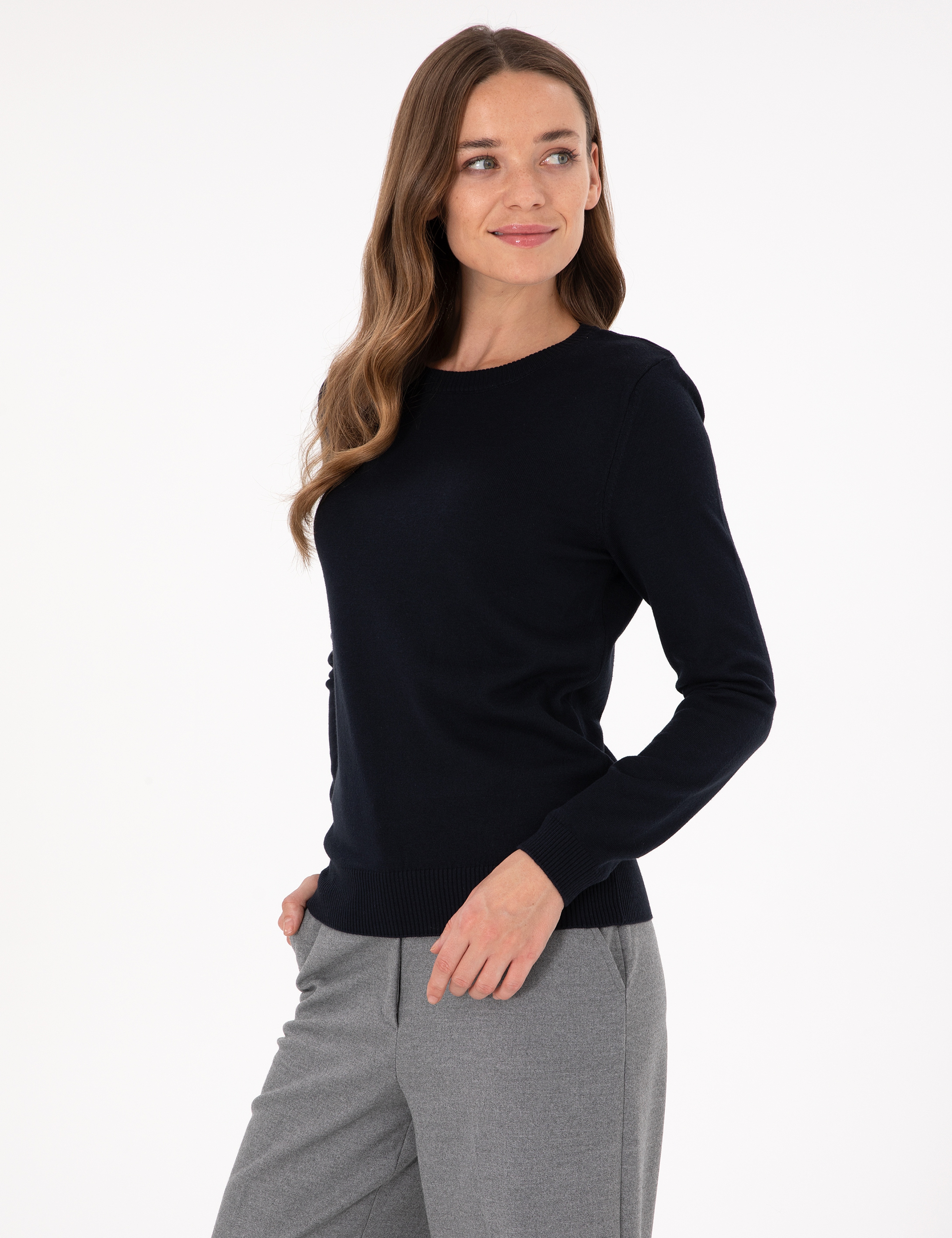 Lacivert Slim Fit Basic Kazak - Image 3