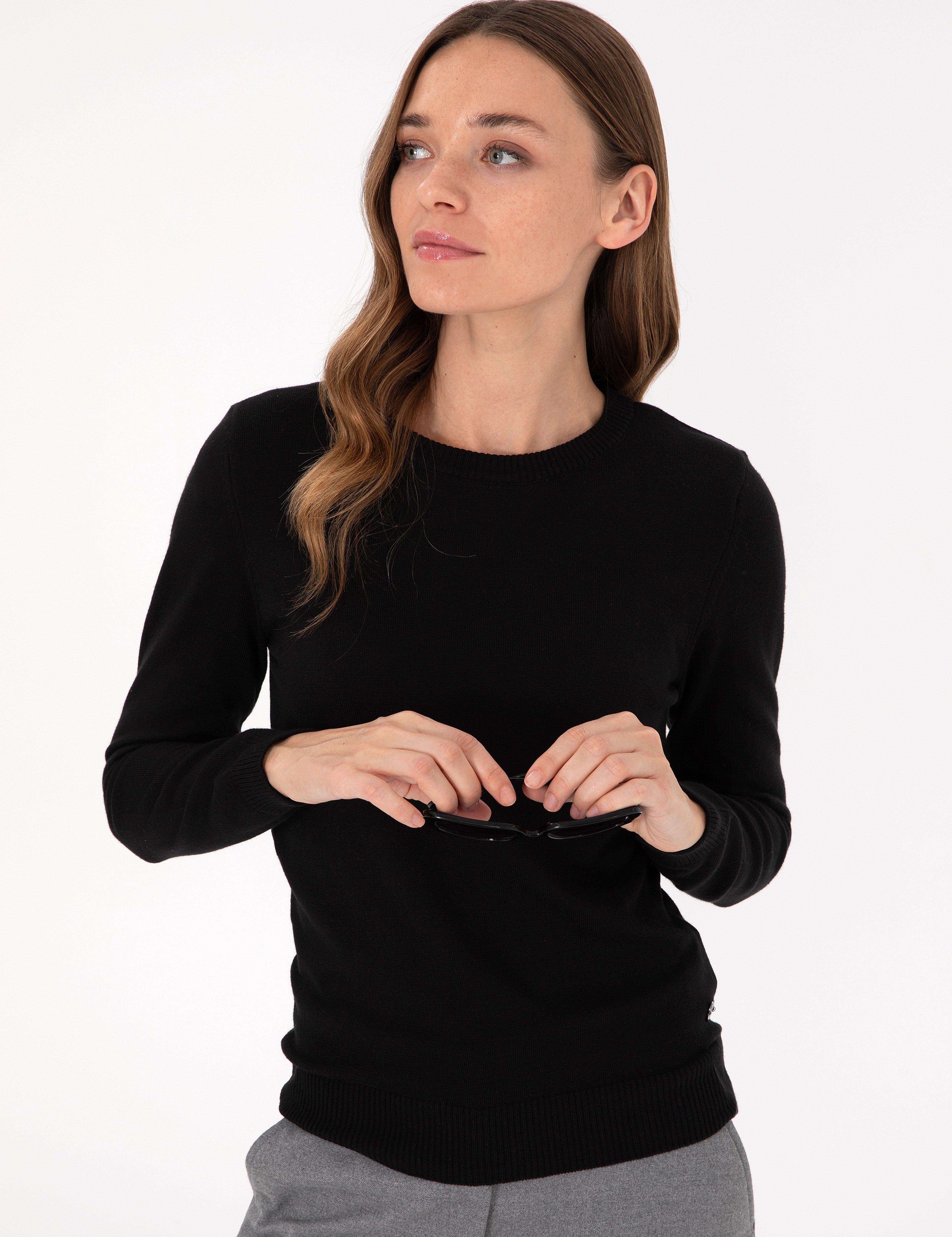 Siyah Slim Fit Basic Kazak - Image 3