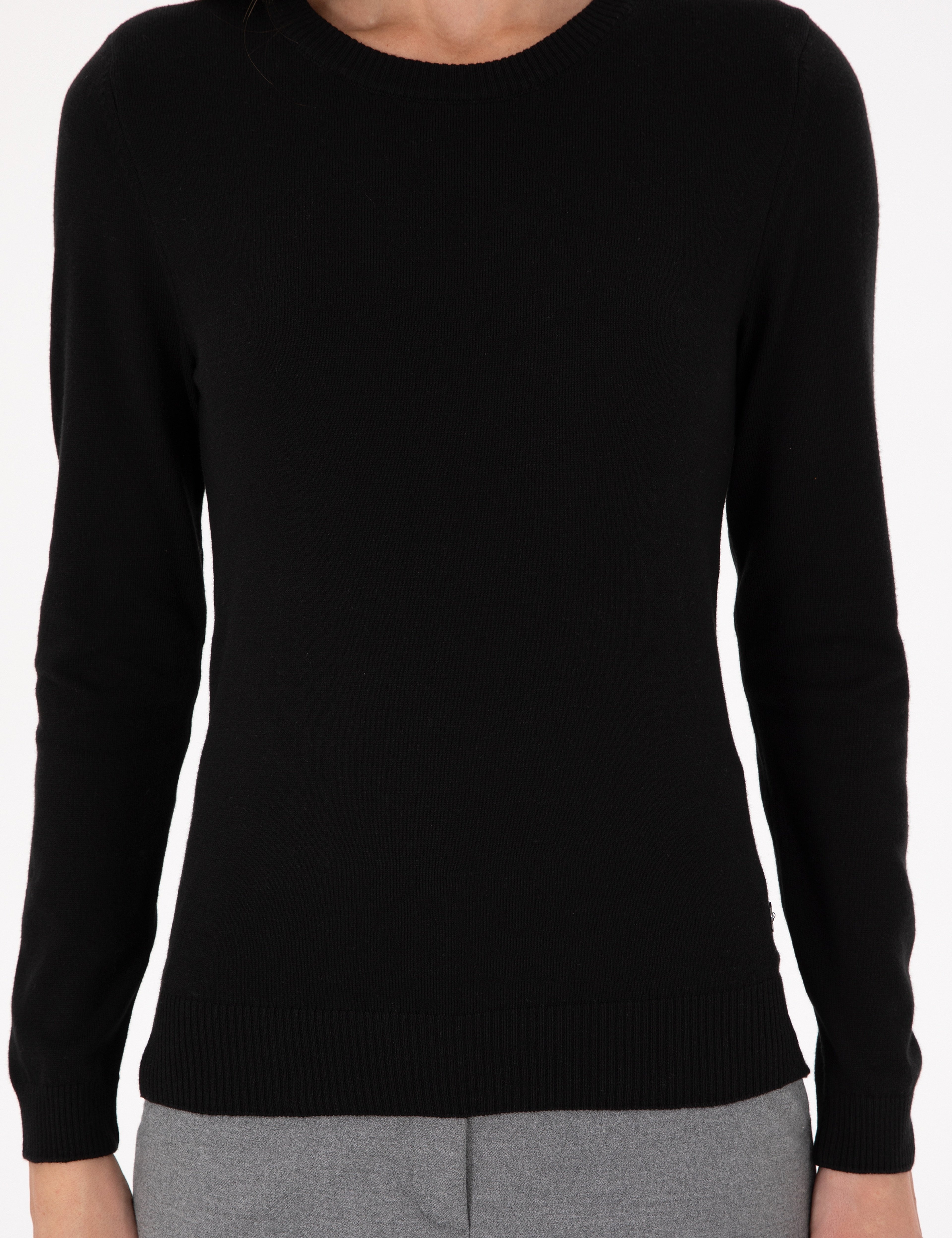 Siyah Slim Fit Basic Kazak - Image 6