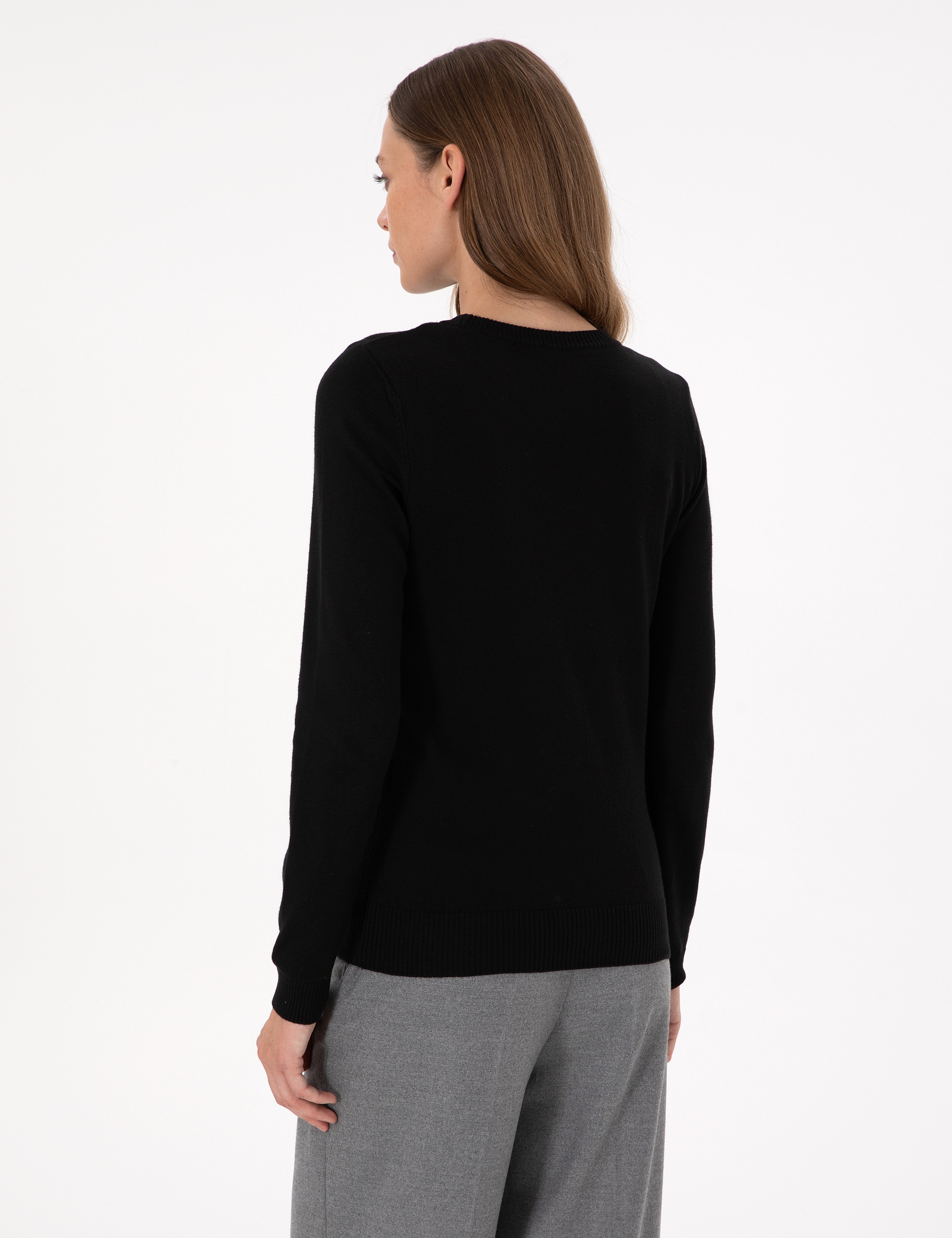 Siyah Slim Fit Basic Kazak - Image 5
