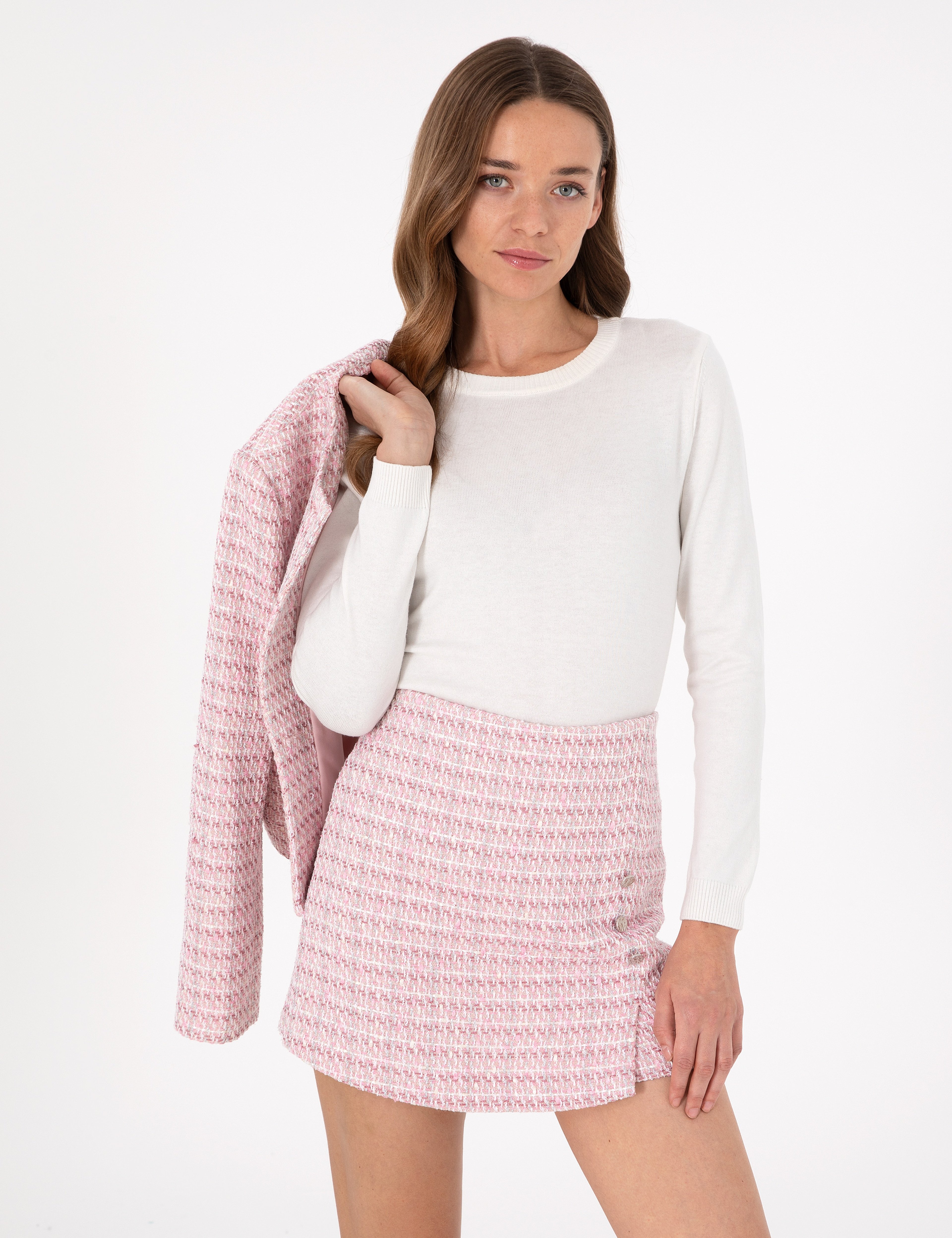 Ekru Slim Fit Basic Kazak - Image 1