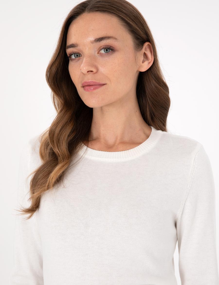 Ekru Slim Fit Basic Kazak