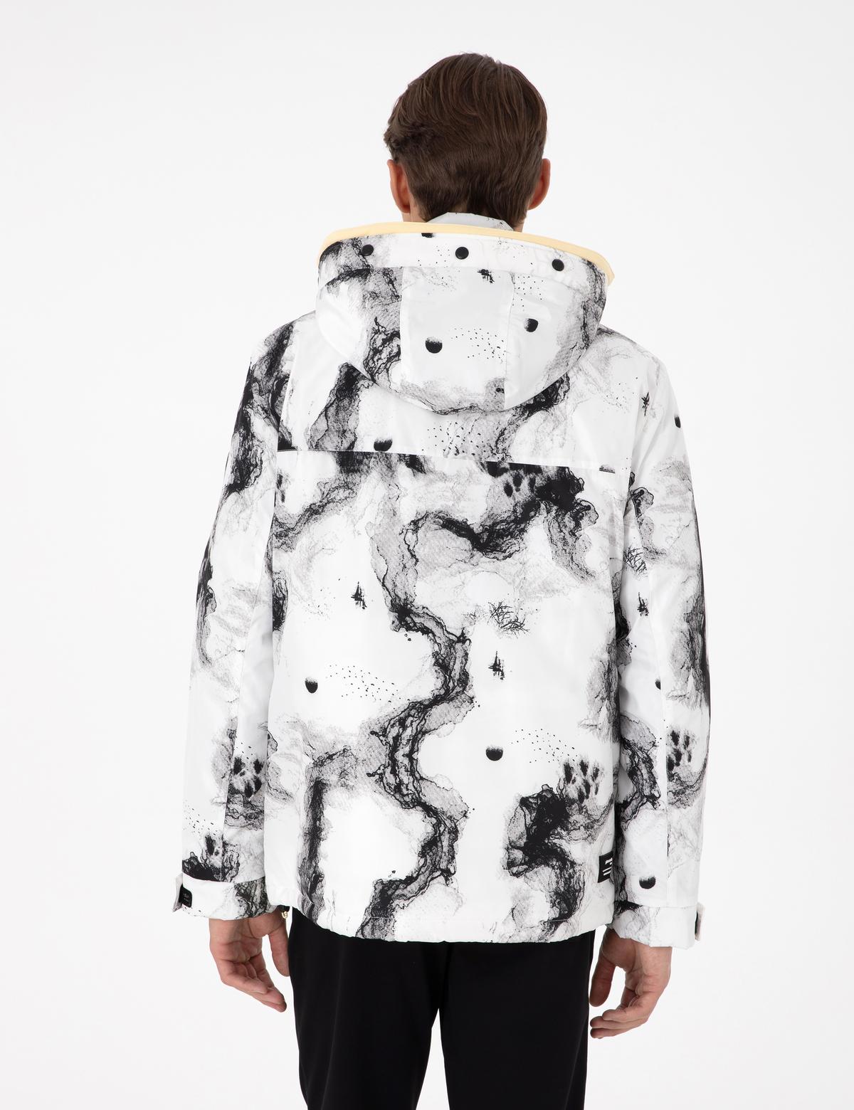 Beyaz Kapüşonlu Kar Montu - 50292676034