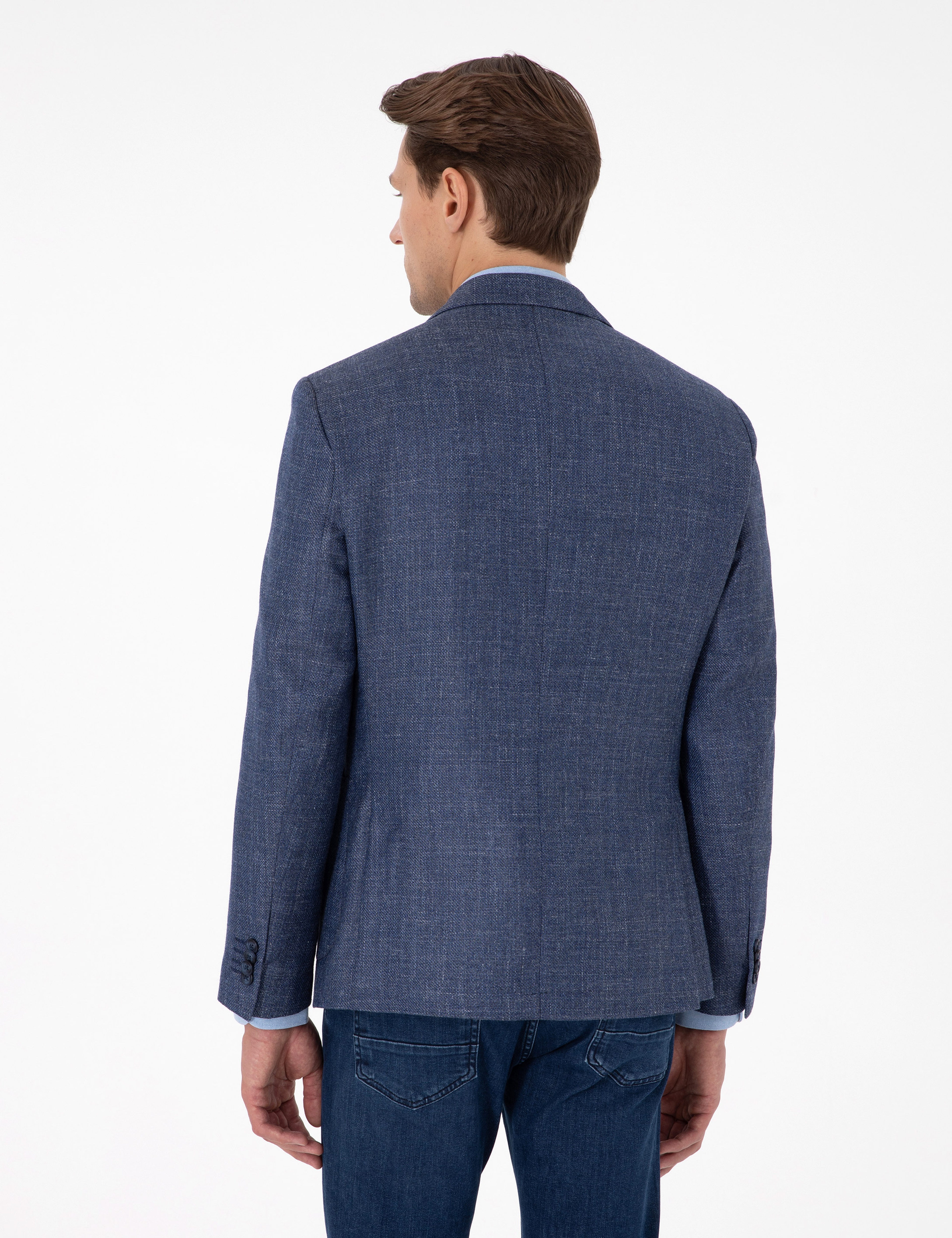 Koyu Mavi Slim Fit Yünlü Ceket - Image 5