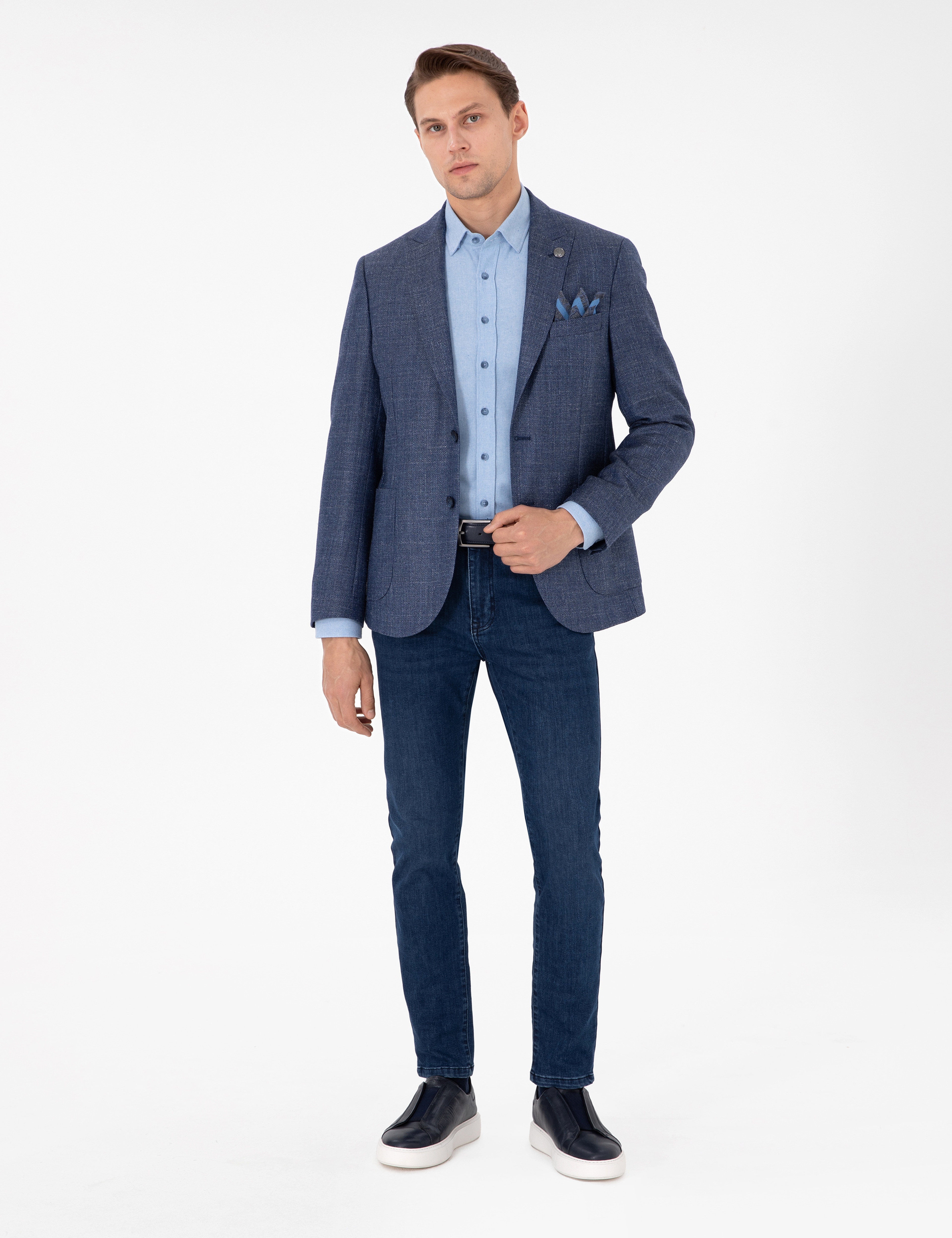 Koyu Mavi Slim Fit Yünlü Ceket