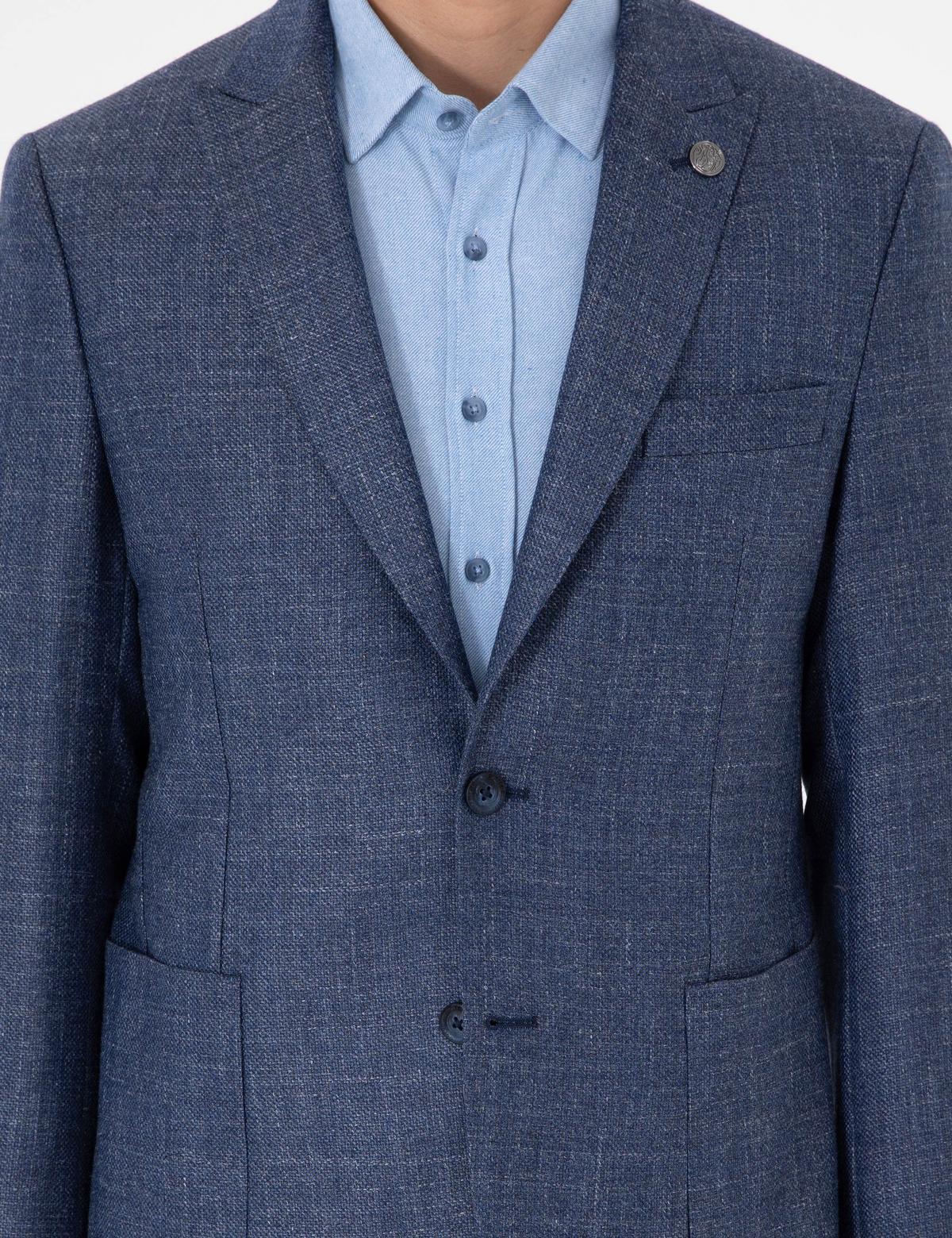 Koyu Mavi Slim Fit Yünlü Ceket - 50291934020