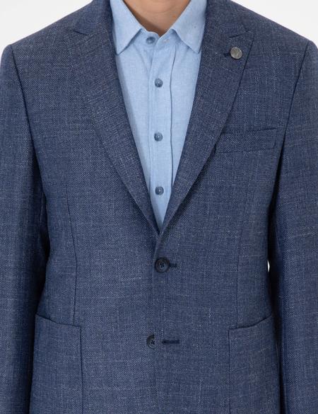 Koyu Mavi Slim Fit Yünlü Ceket - 50291934020