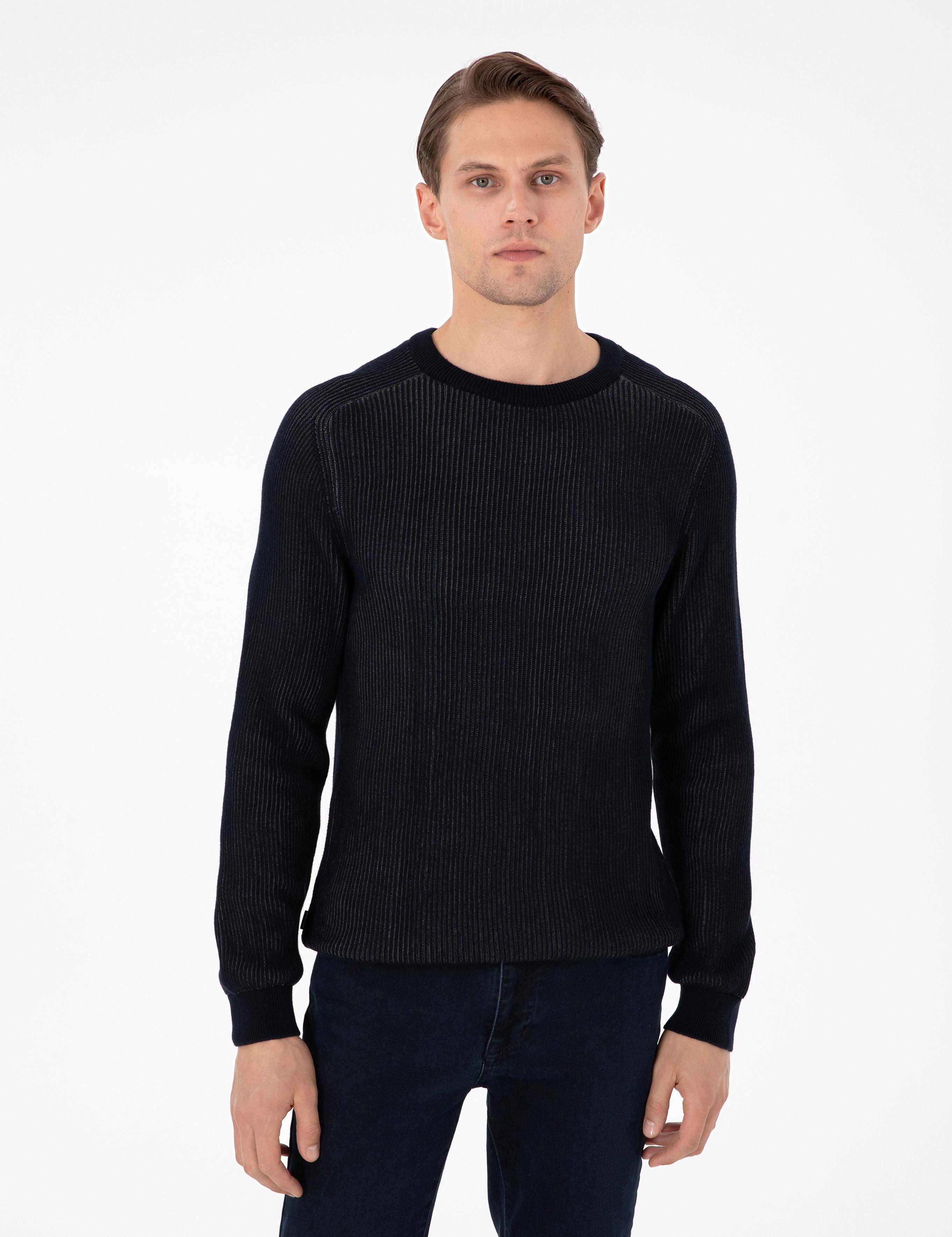 Lacivert Slim Fit Bisiklet Yaka Triko Kazak