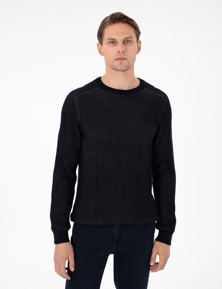 Lacivert Slim Fit Bisiklet Yaka Triko Kazak - 50297117019