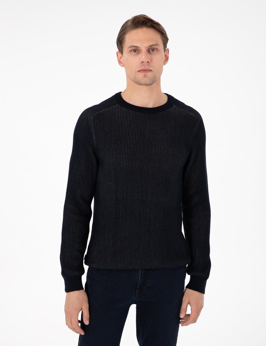 Lacivert Slim Fit Bisiklet Yaka Triko Kazak