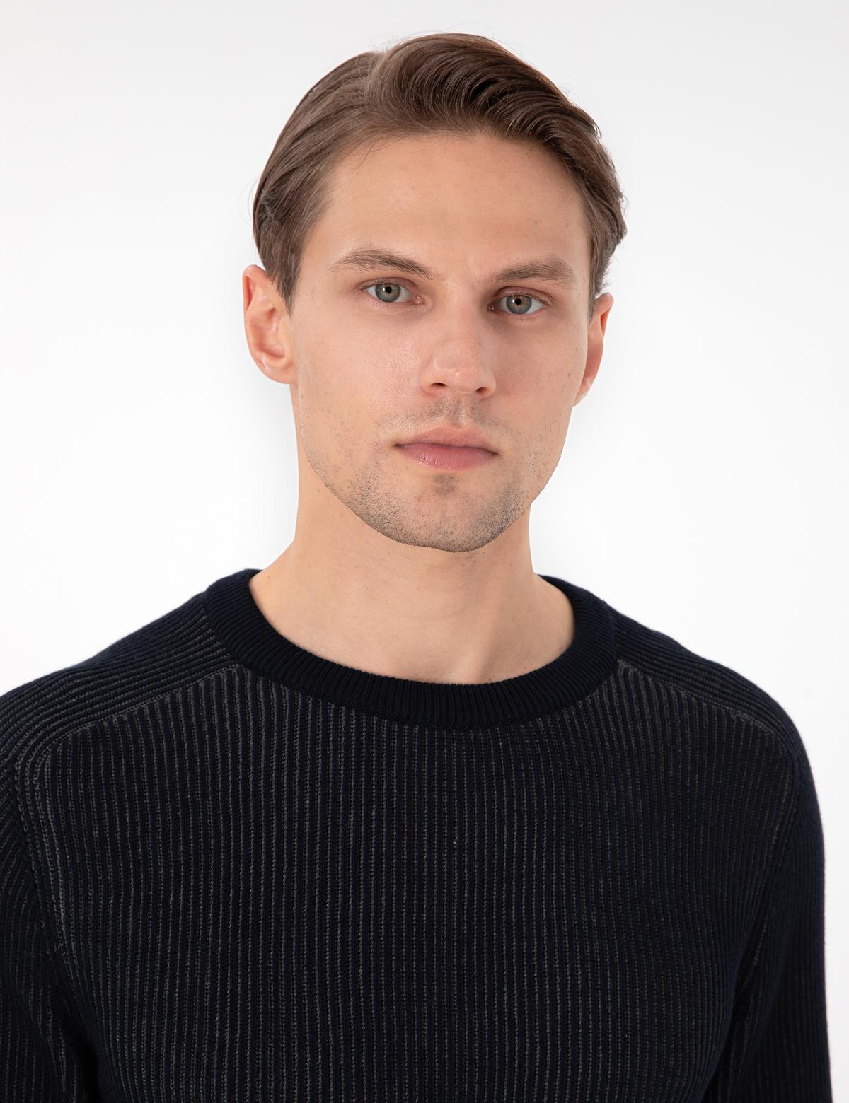 Lacivert Slim Fit Bisiklet Yaka Triko Kazak - 50297117019