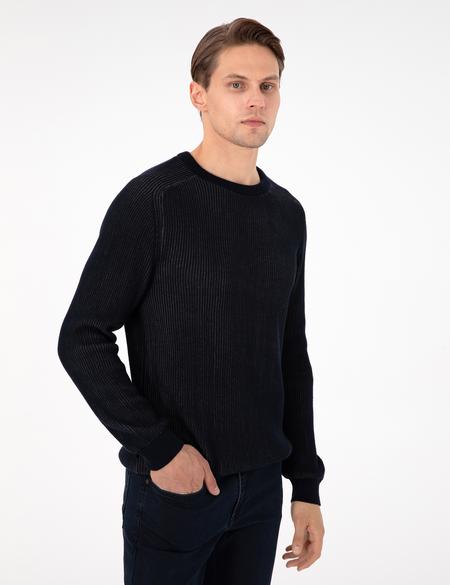 Lacivert Slim Fit Bisiklet Yaka Triko Kazak - 50297117019