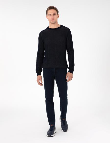 Lacivert Slim Fit Bisiklet Yaka Triko Kazak - 50297117019