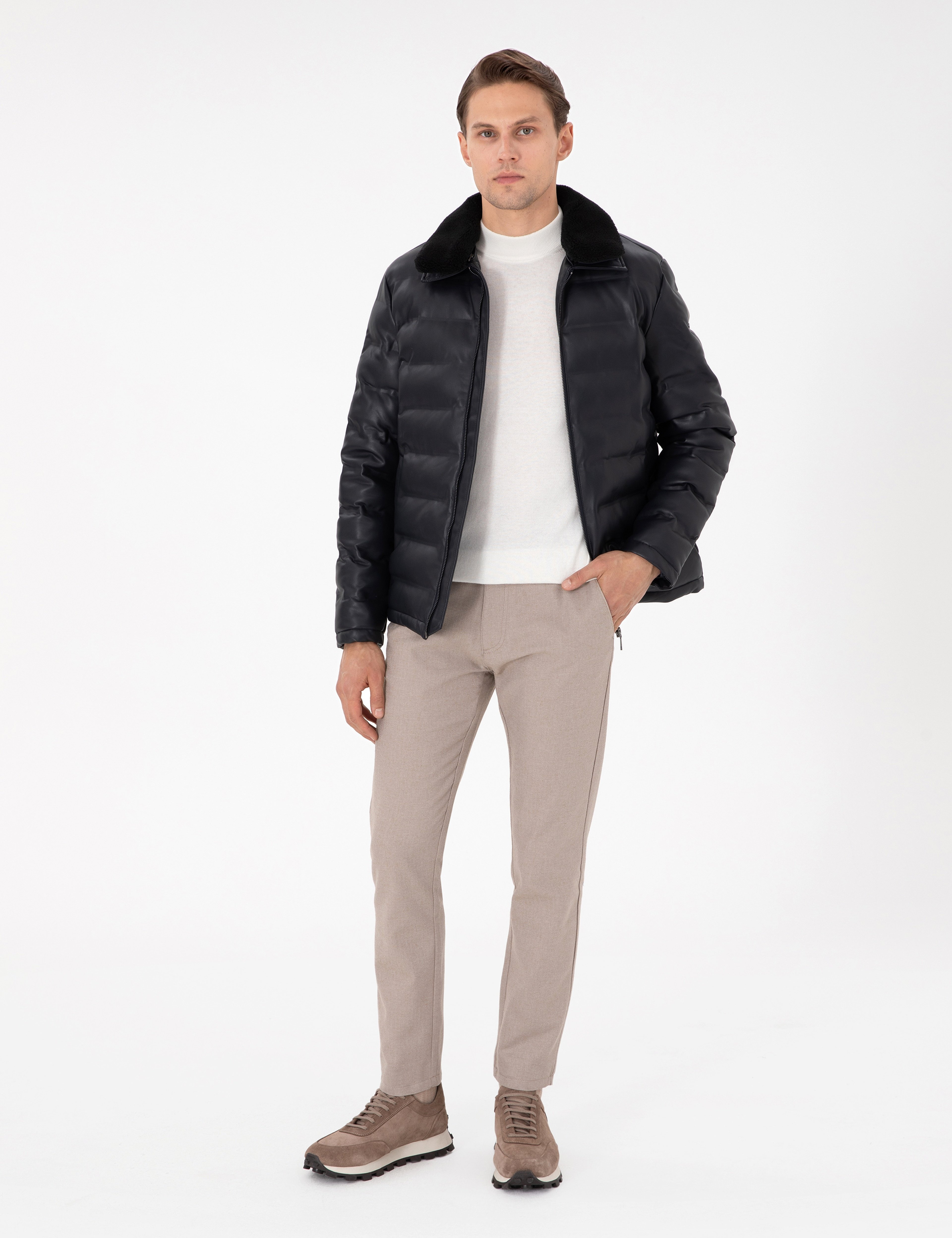 Bej Slim Fit Kanvas Pantolon - Image 1