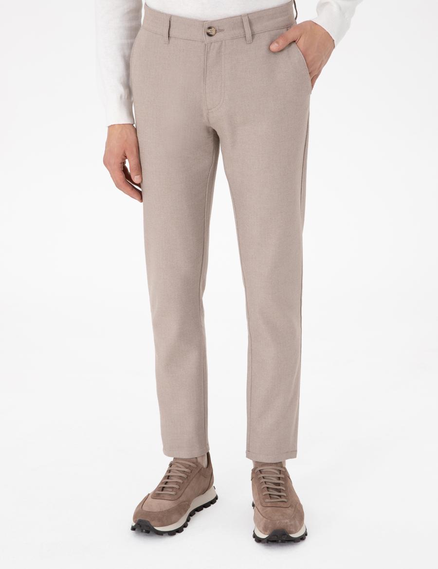 Bej Slim Fit Kanvas Pantolon