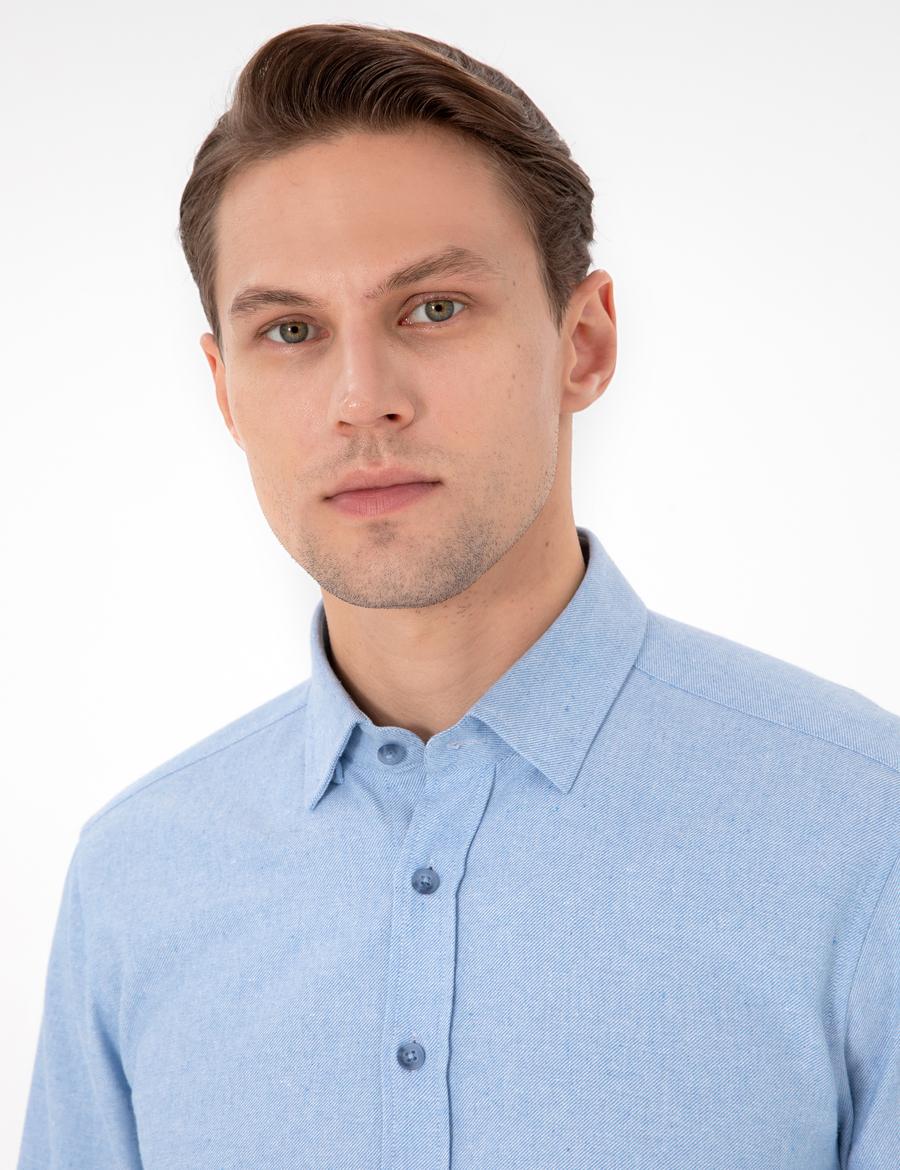 Açık Mavi Slim Fit Uzun Kollu Gömlek