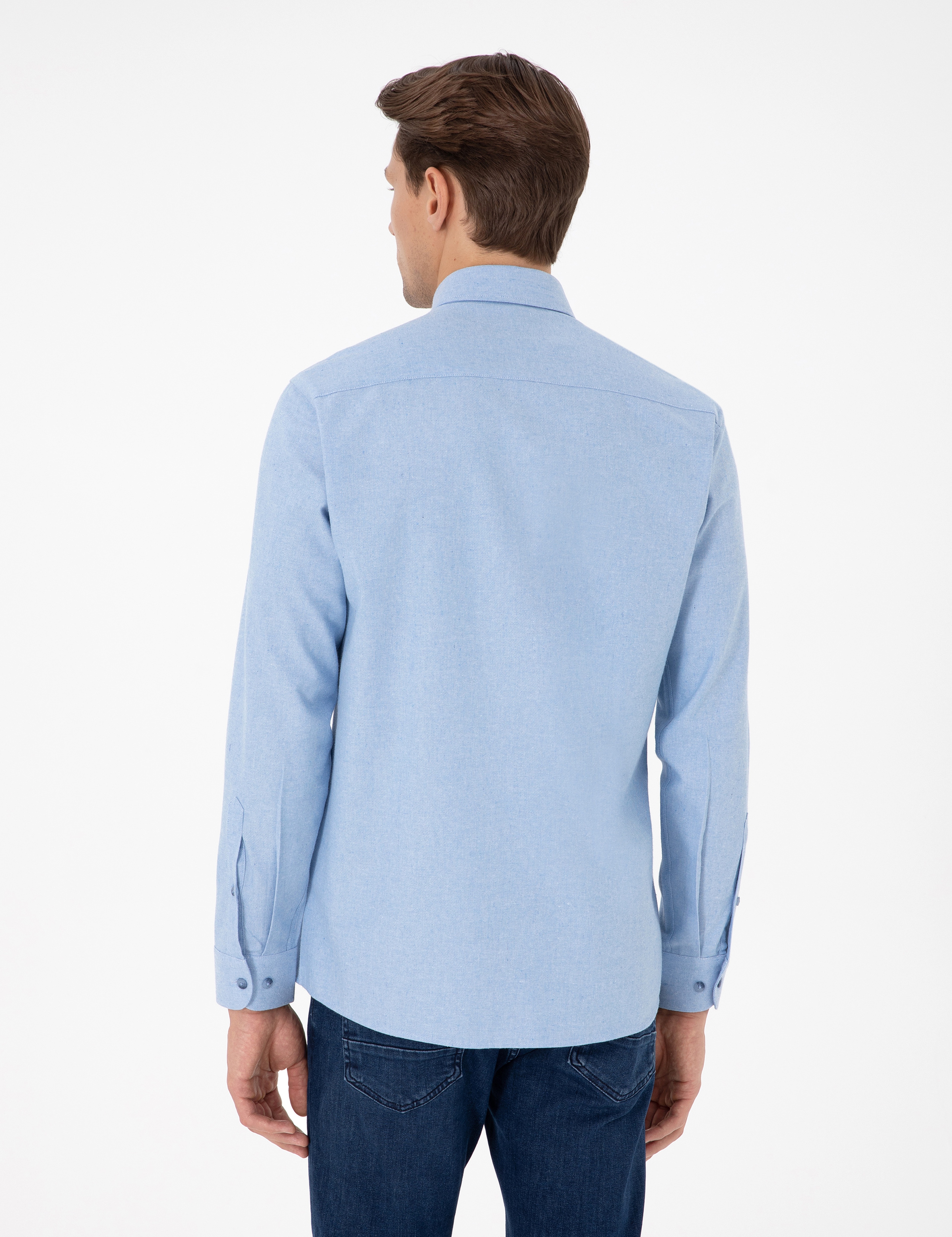 Açık Mavi Slim Fit Uzun Kollu Gömlek - Image 5