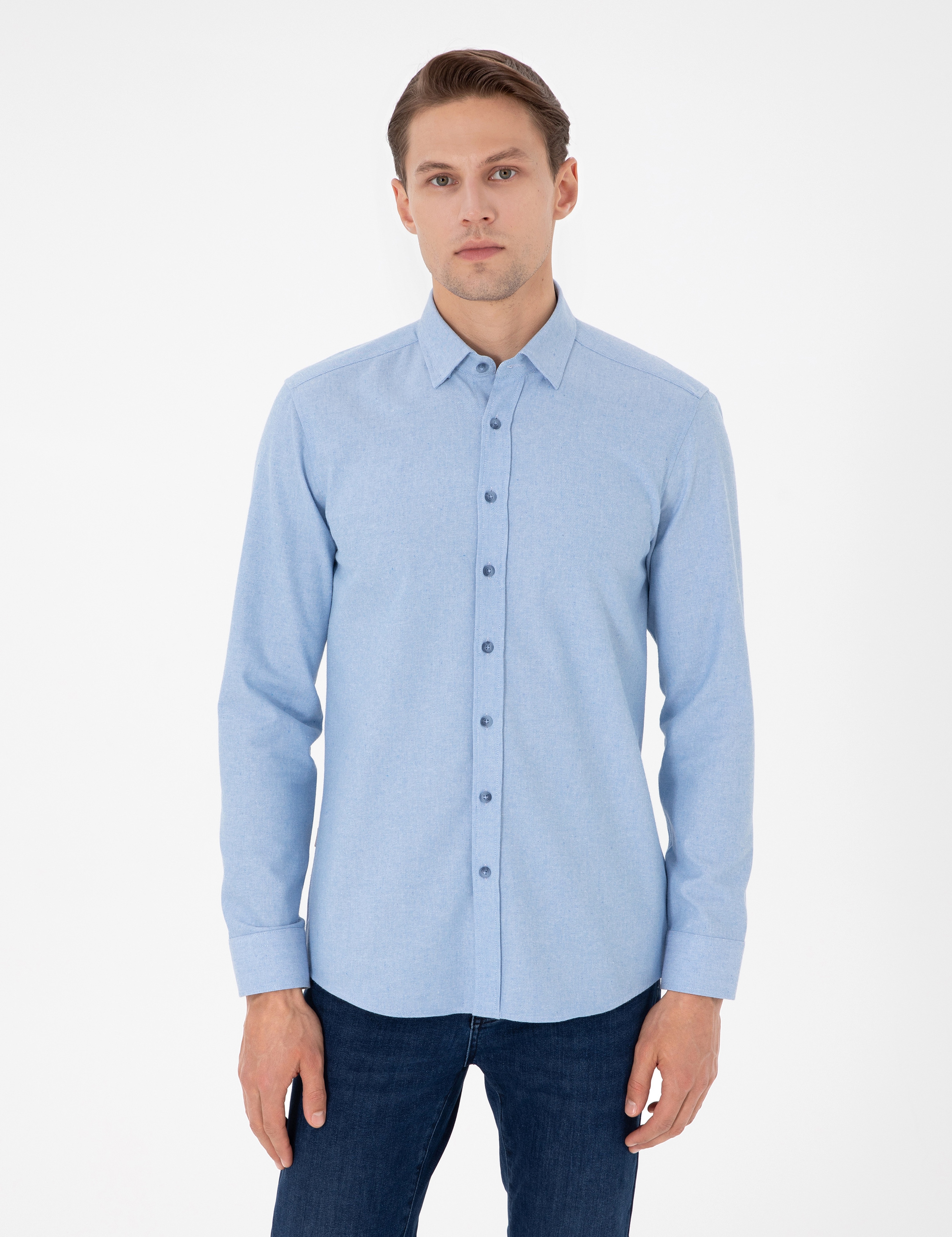 Açık Mavi Slim Fit Uzun Kollu Gömlek - Image 1