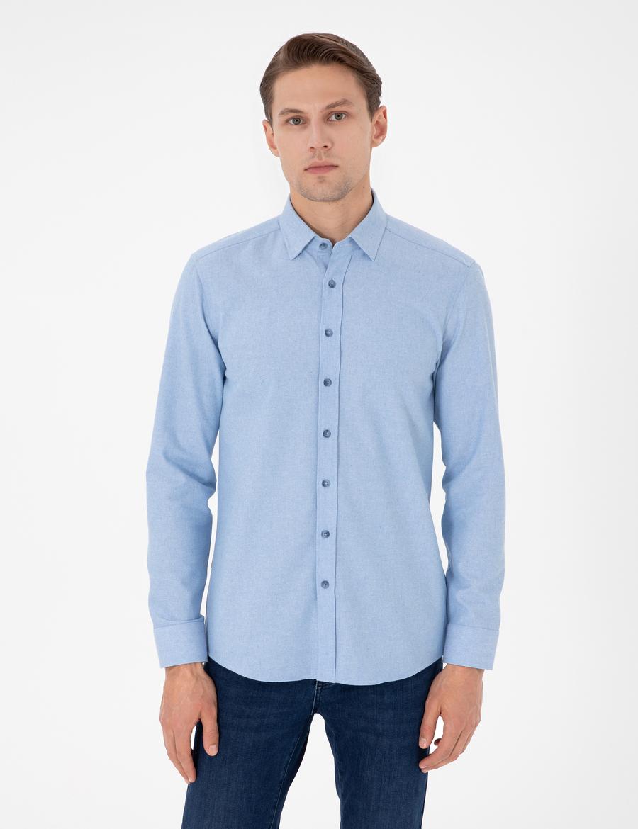 Açık Mavi Slim Fit Uzun Kollu Gömlek