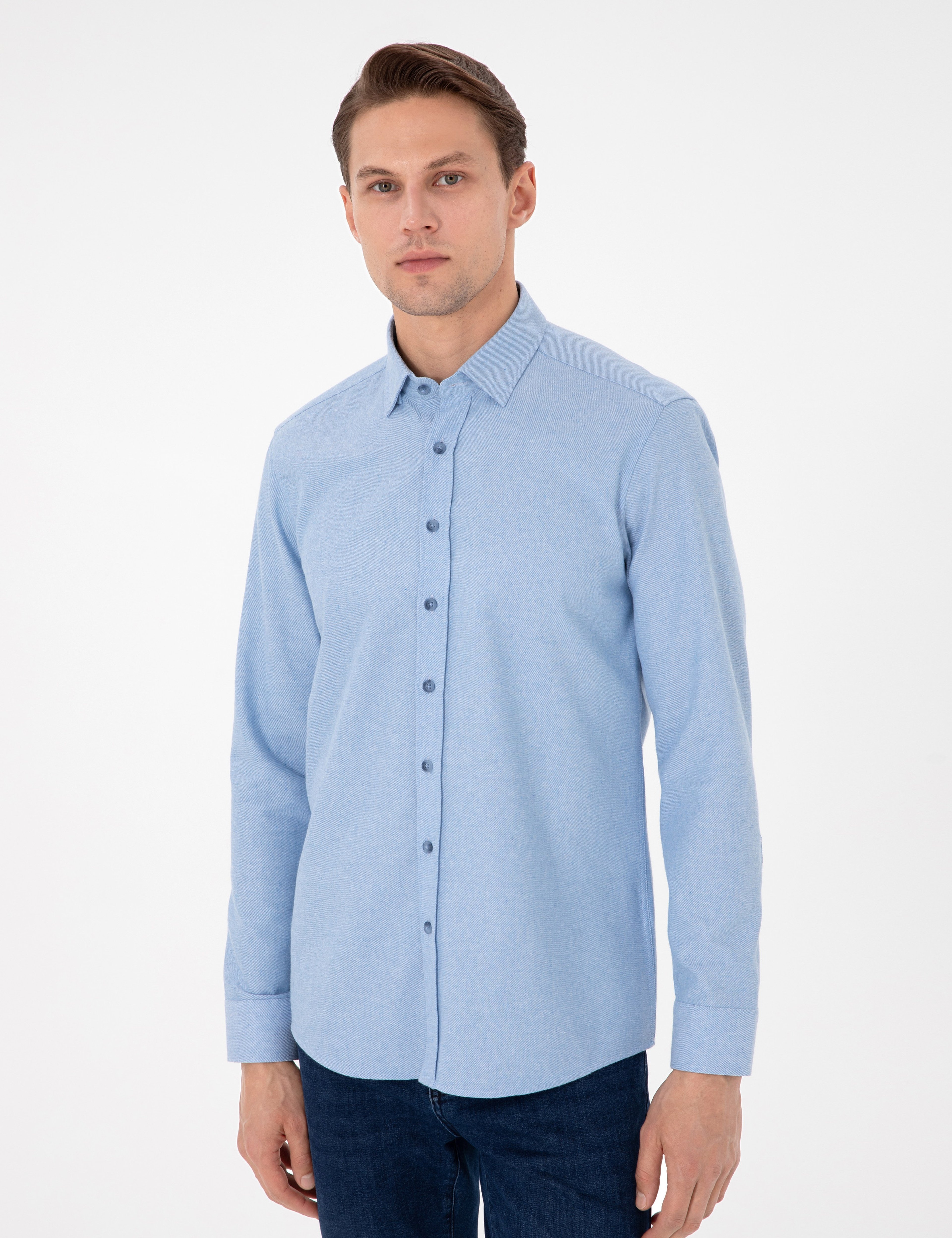 Açık Mavi Slim Fit Uzun Kollu Gömlek