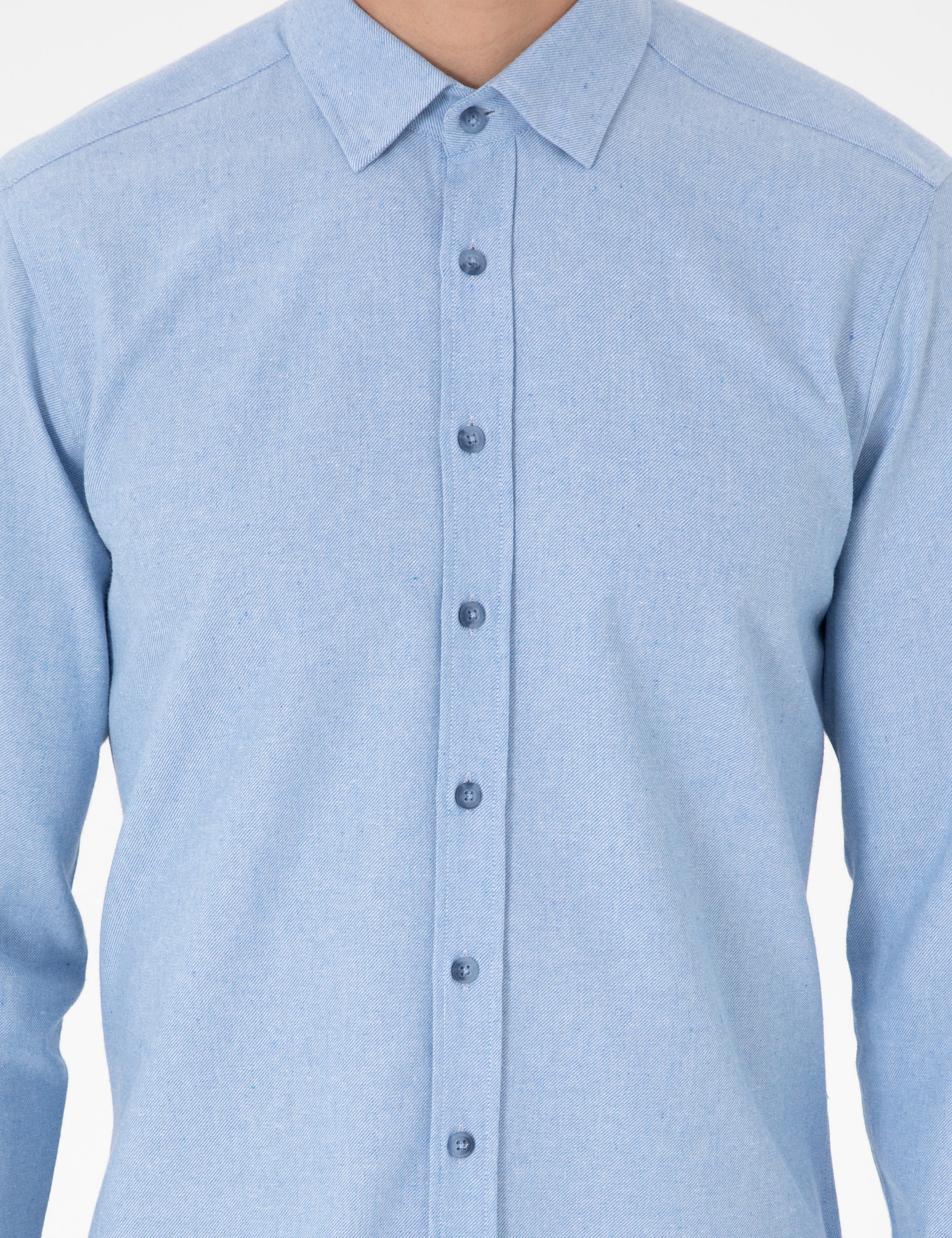 Açık Mavi Slim Fit Uzun Kollu Gömlek - Image 6