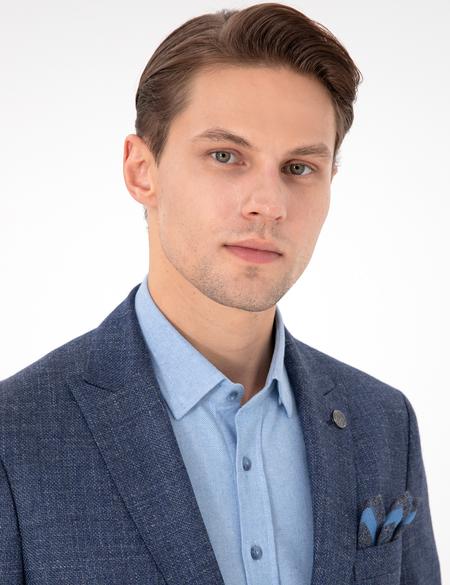 Koyu Mavi Slim Fit Yünlü Ceket - 50291934020