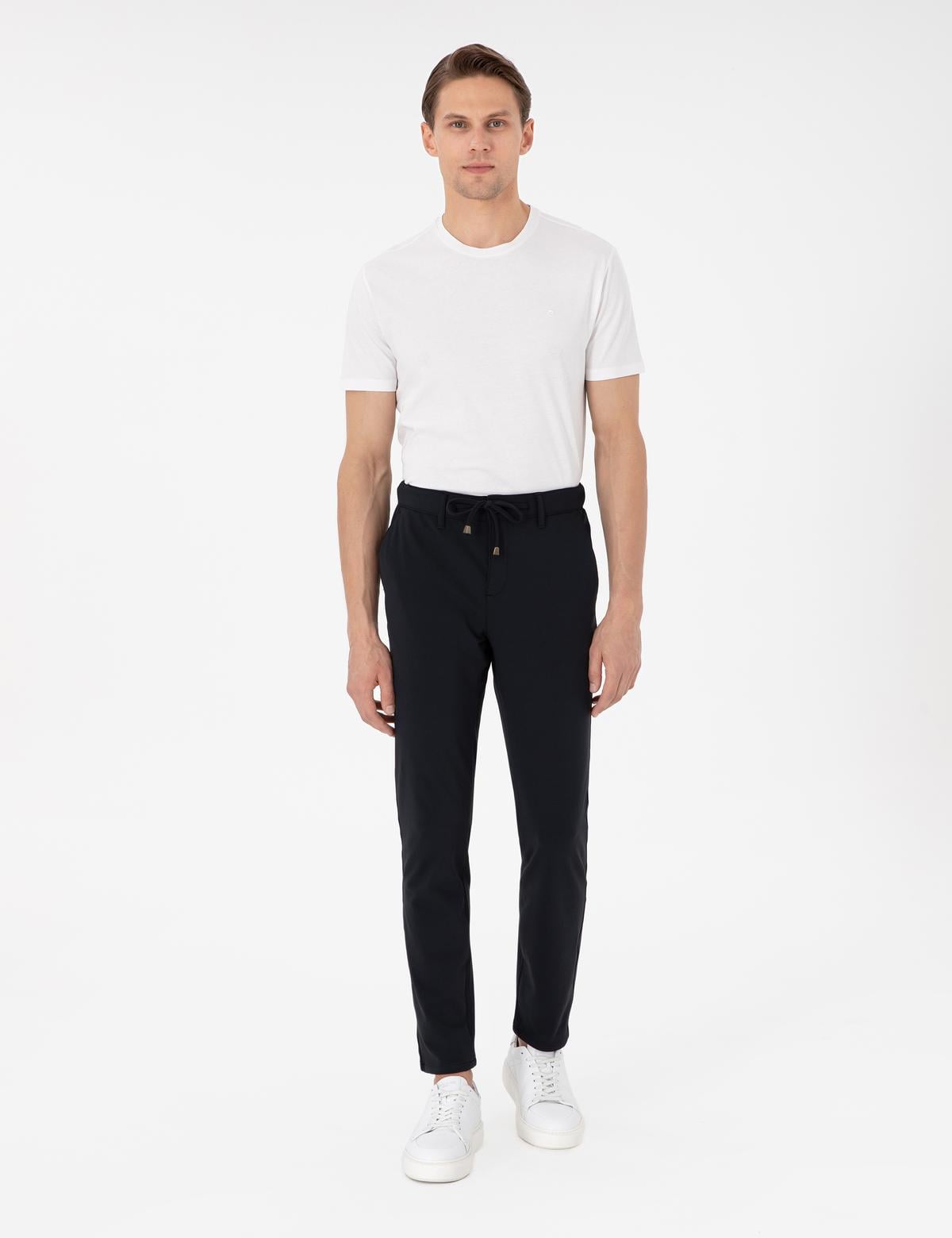 Lacivert Slim Esnek Jogger Fit Kanvas Pantolon - 50307954016