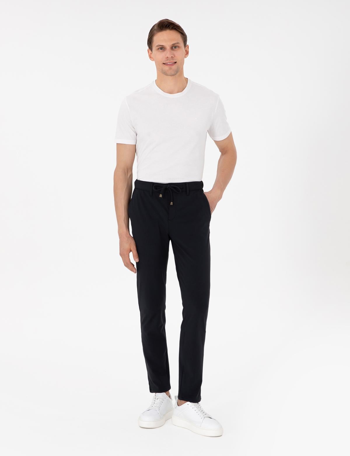 Lacivert Slim Esnek Jogger Fit Kanvas Pantolon