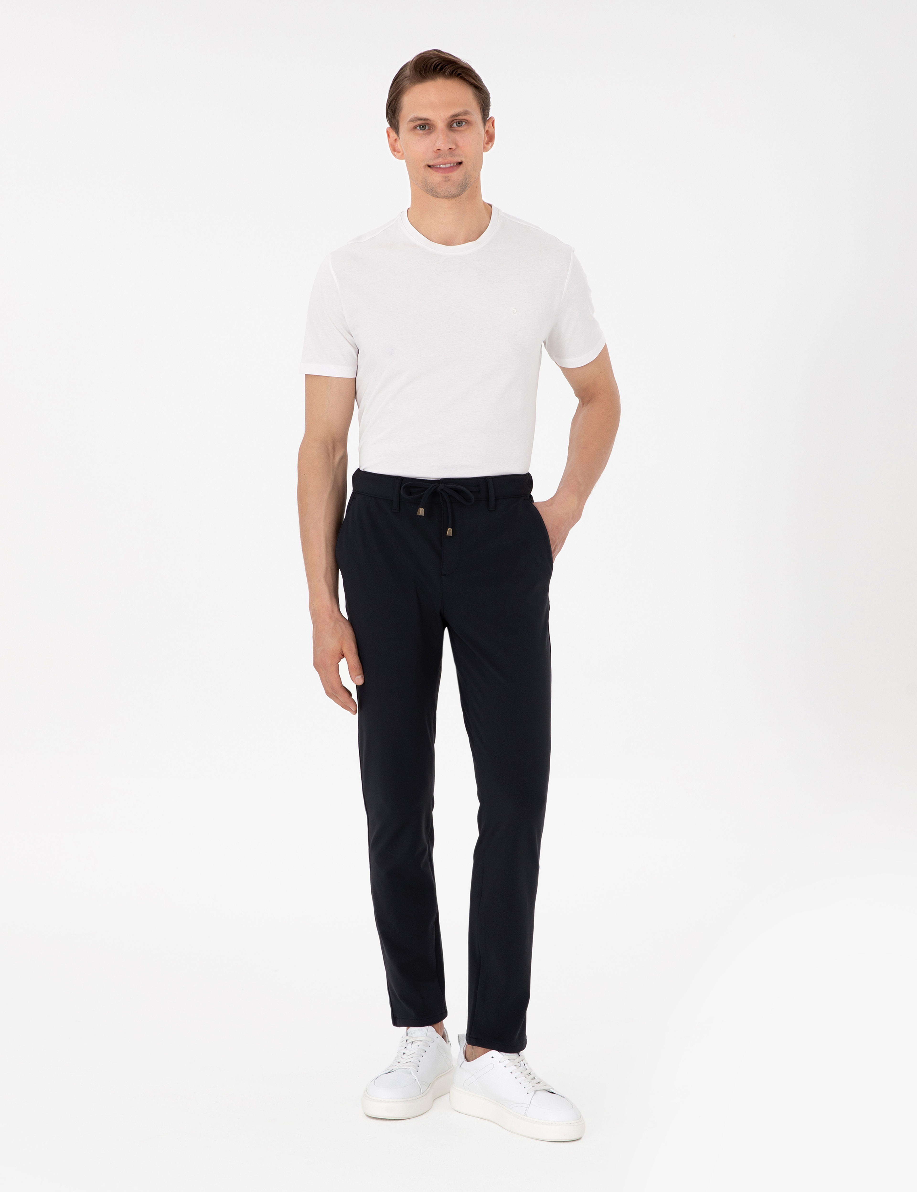 Lacivert Slim Esnek Jogger Fit Kanvas Pantolon - Image 1