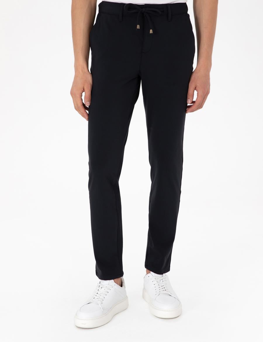 Lacivert Slim Esnek Jogger Fit Kanvas Pantolon