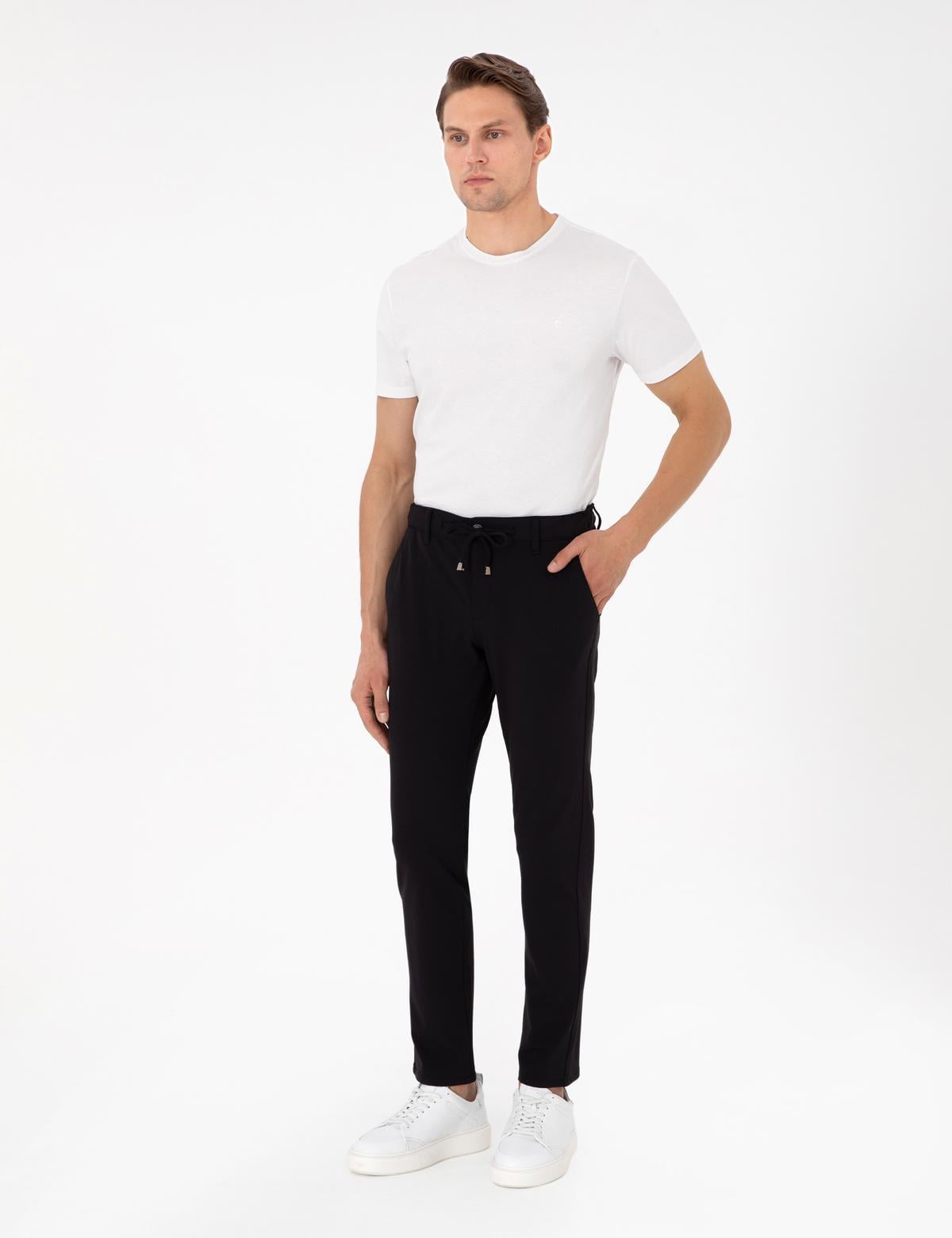 Siyah Slim Fit Esnek Jogger Kanvas Pantolon - 50307954112