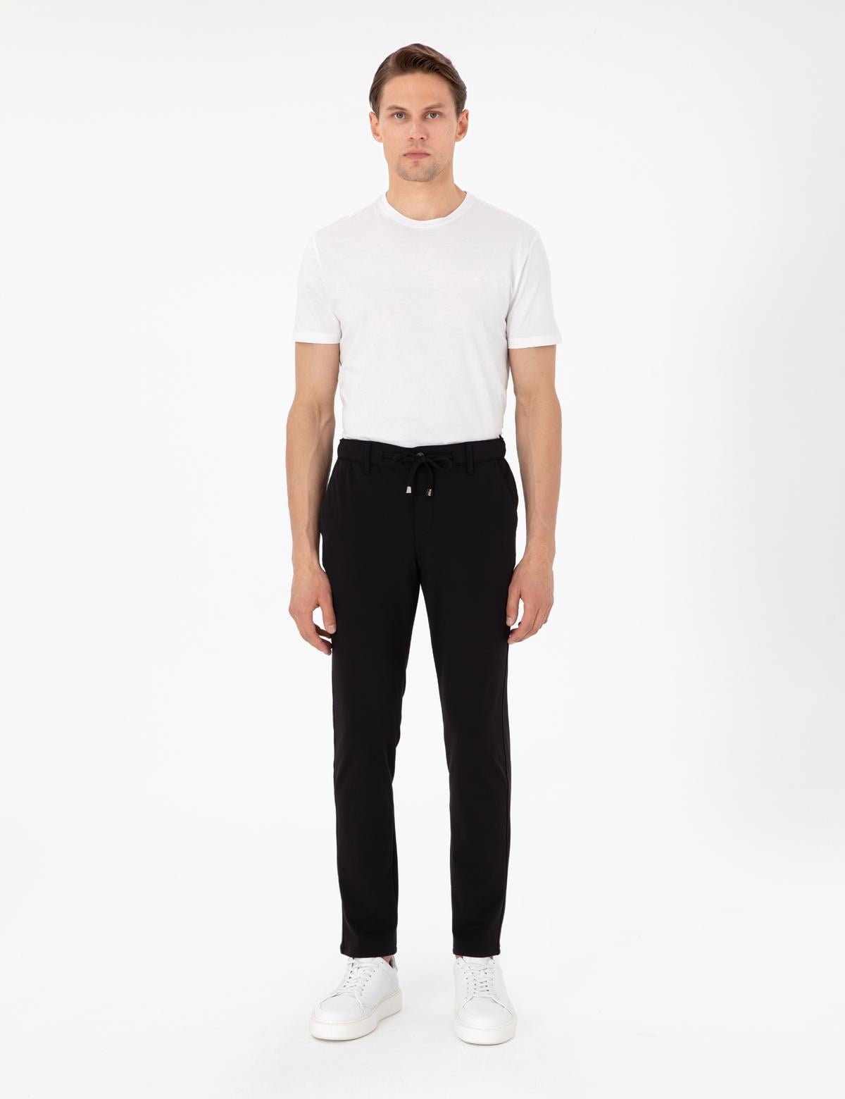 Siyah Slim Fit Esnek Jogger Kanvas Pantolon