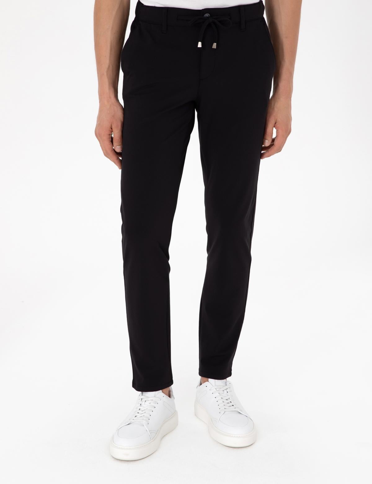 Siyah Slim Fit Esnek Jogger Kanvas Pantolon - 50307954112
