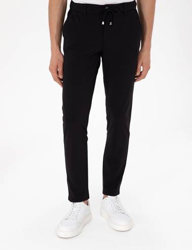 Siyah Slim Fit Esnek Jogger Kanvas Pantolon