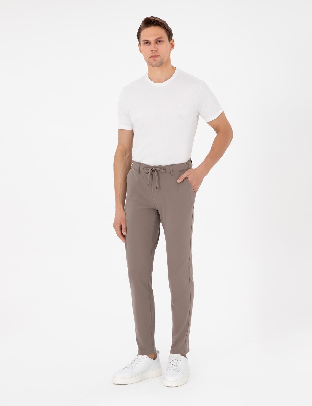 Bej Slim Fit Esnek Jogger Kanvas Pantolon - 50307954256