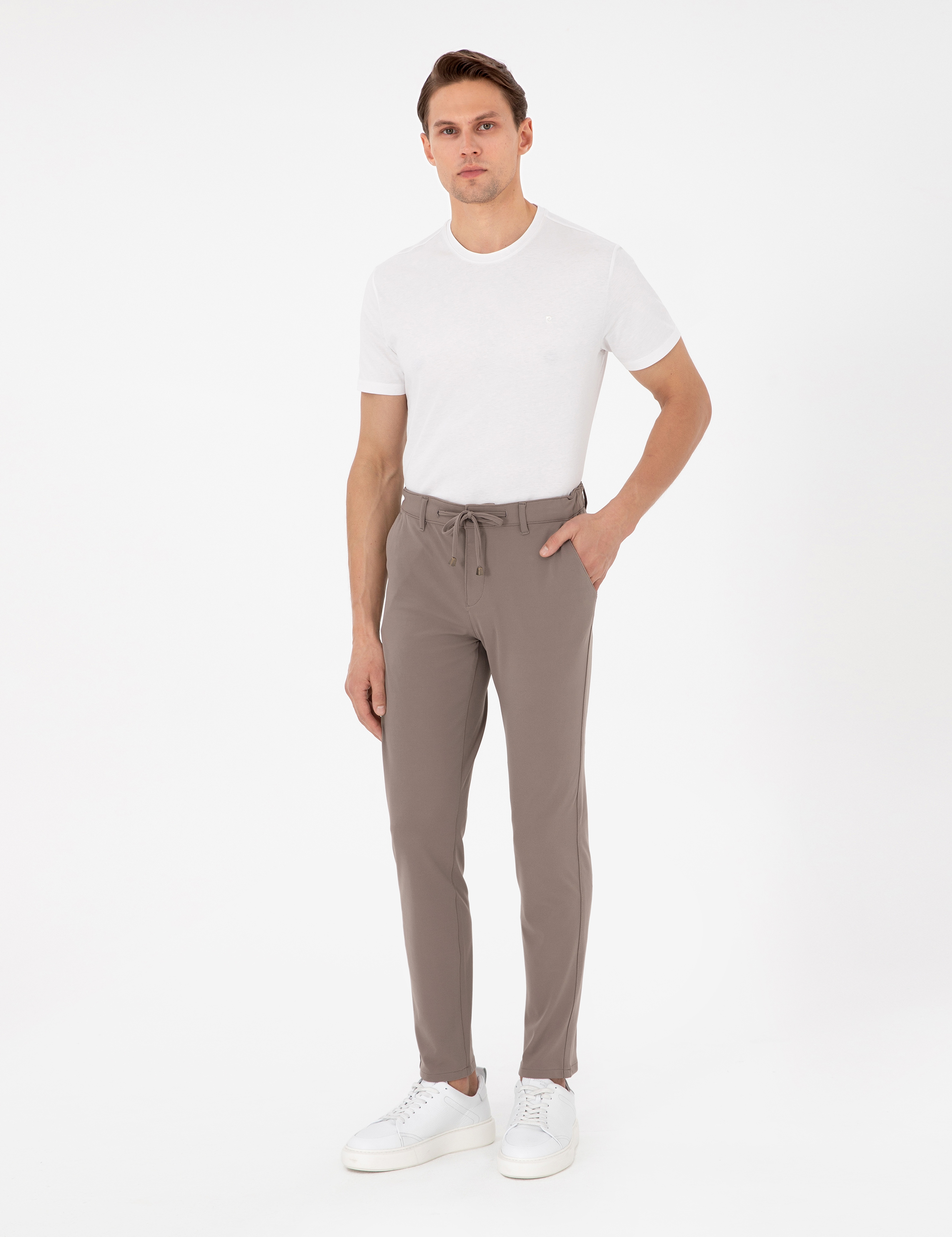 Bej Slim Fit Esnek Jogger Kanvas Pantolon - Image 3