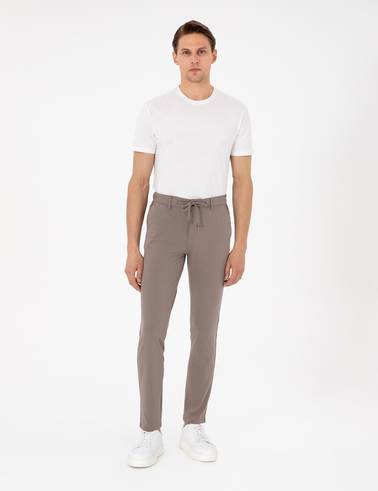 Bej Slim Fit Esnek Jogger Kanvas Pantolon