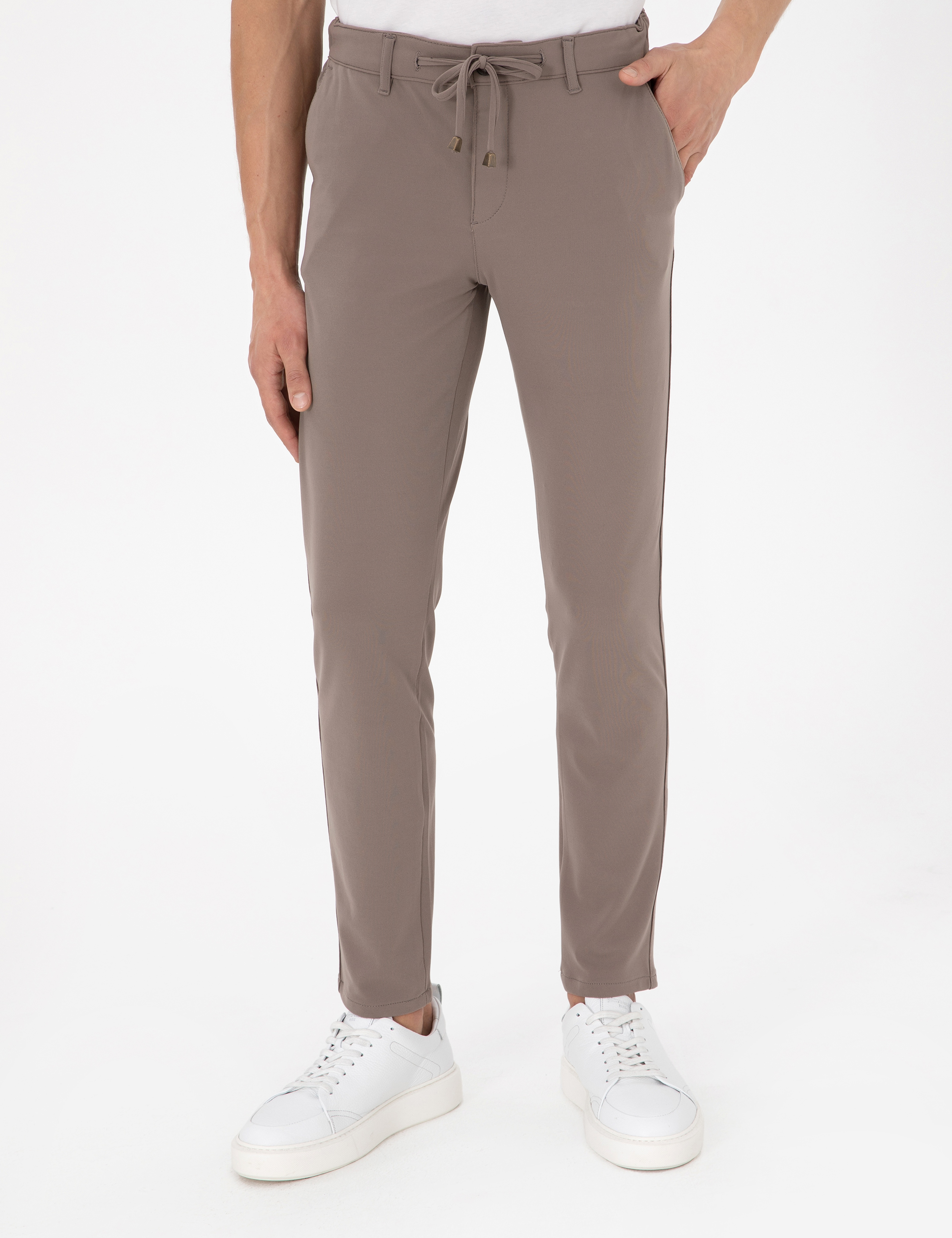 Bej Slim Fit Esnek Jogger Kanvas Pantolon - Image 2