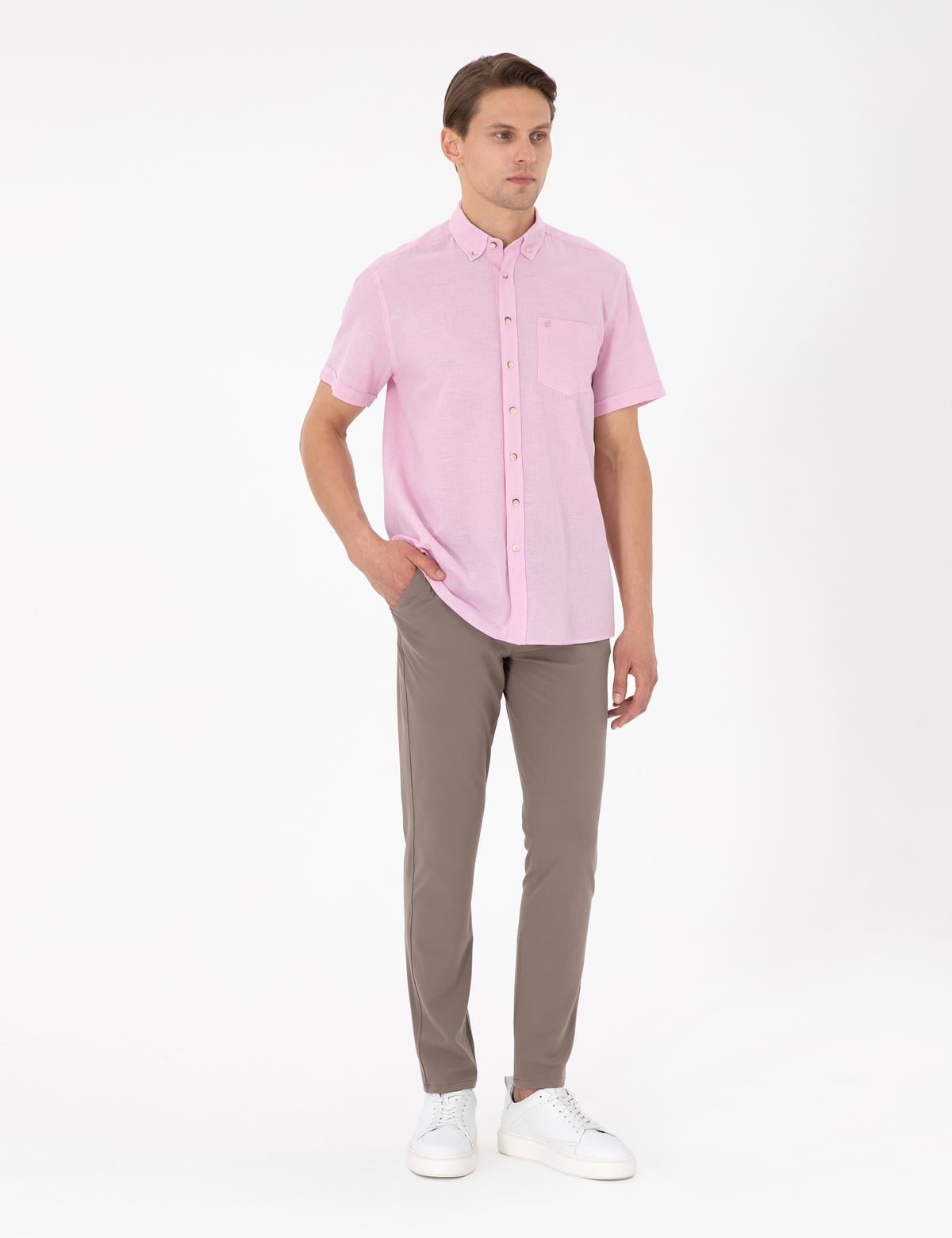 Pembe Regular Fit Kısa Kollu Gömlek - 50265118032