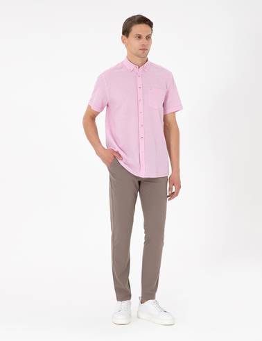 Pembe Regular Fit Kısa Kollu Gömlek