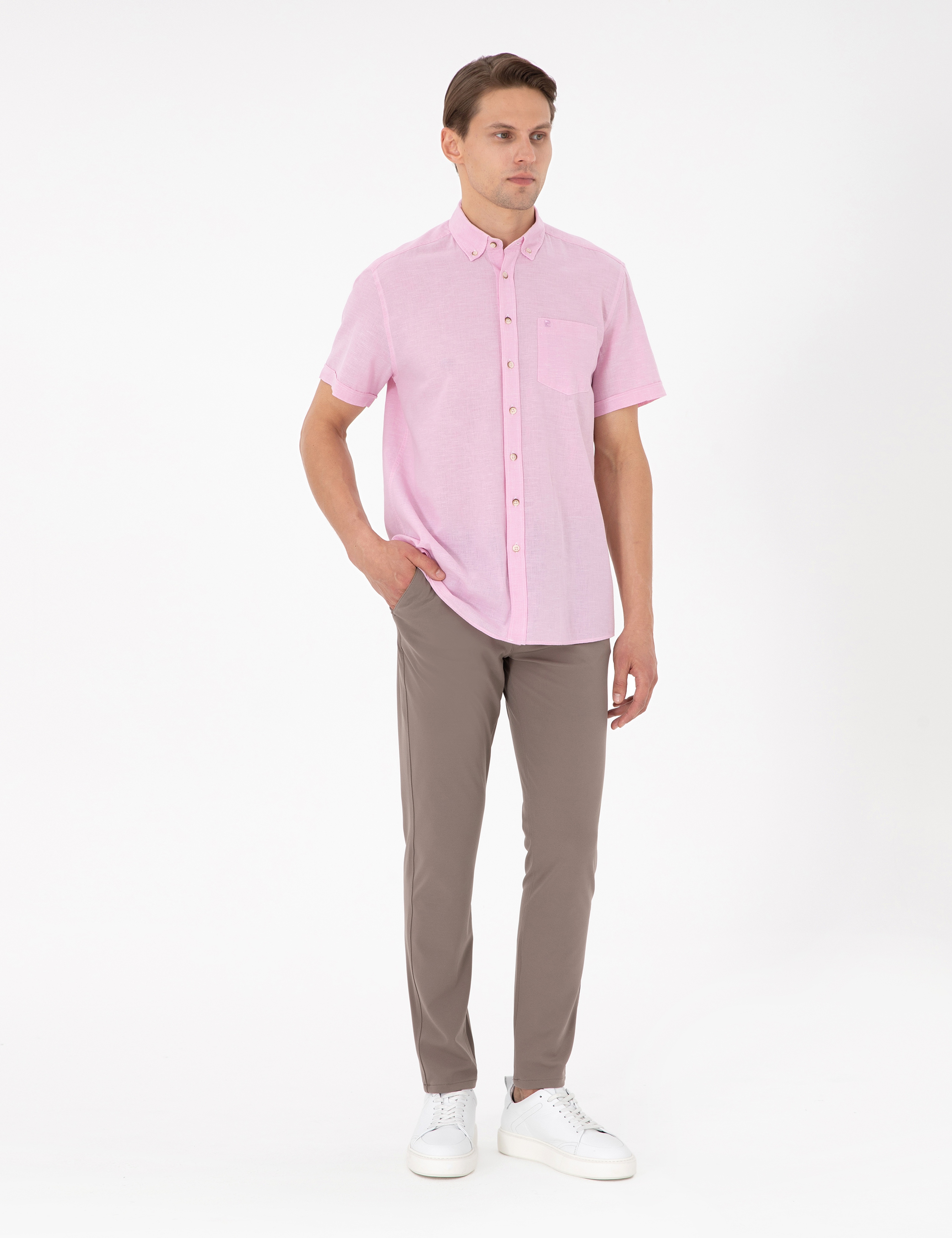 Pembe Regular Fit Kısa Kollu Gömlek - Image 4