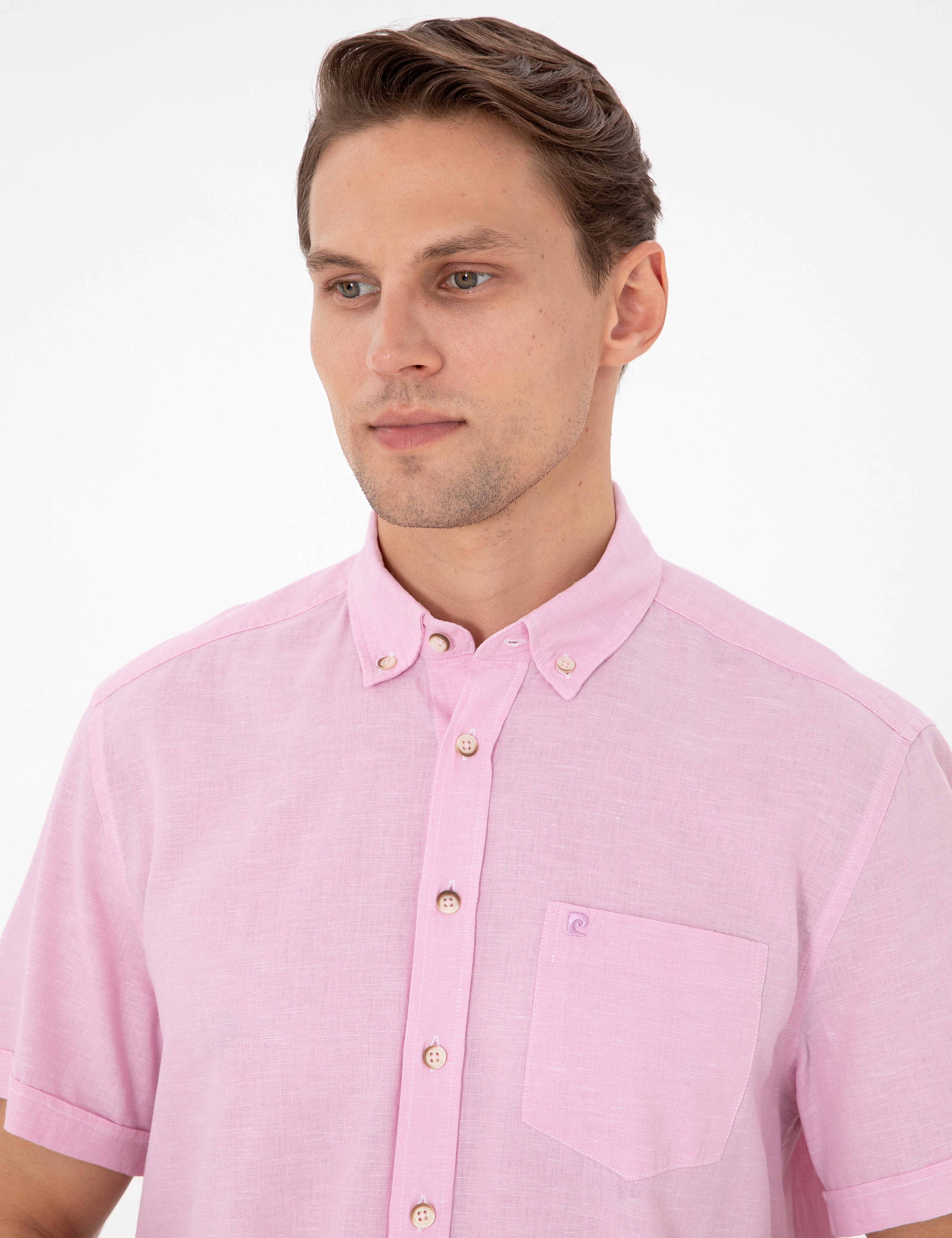 Pembe Regular Fit Kısa Kollu Gömlek - Image 2