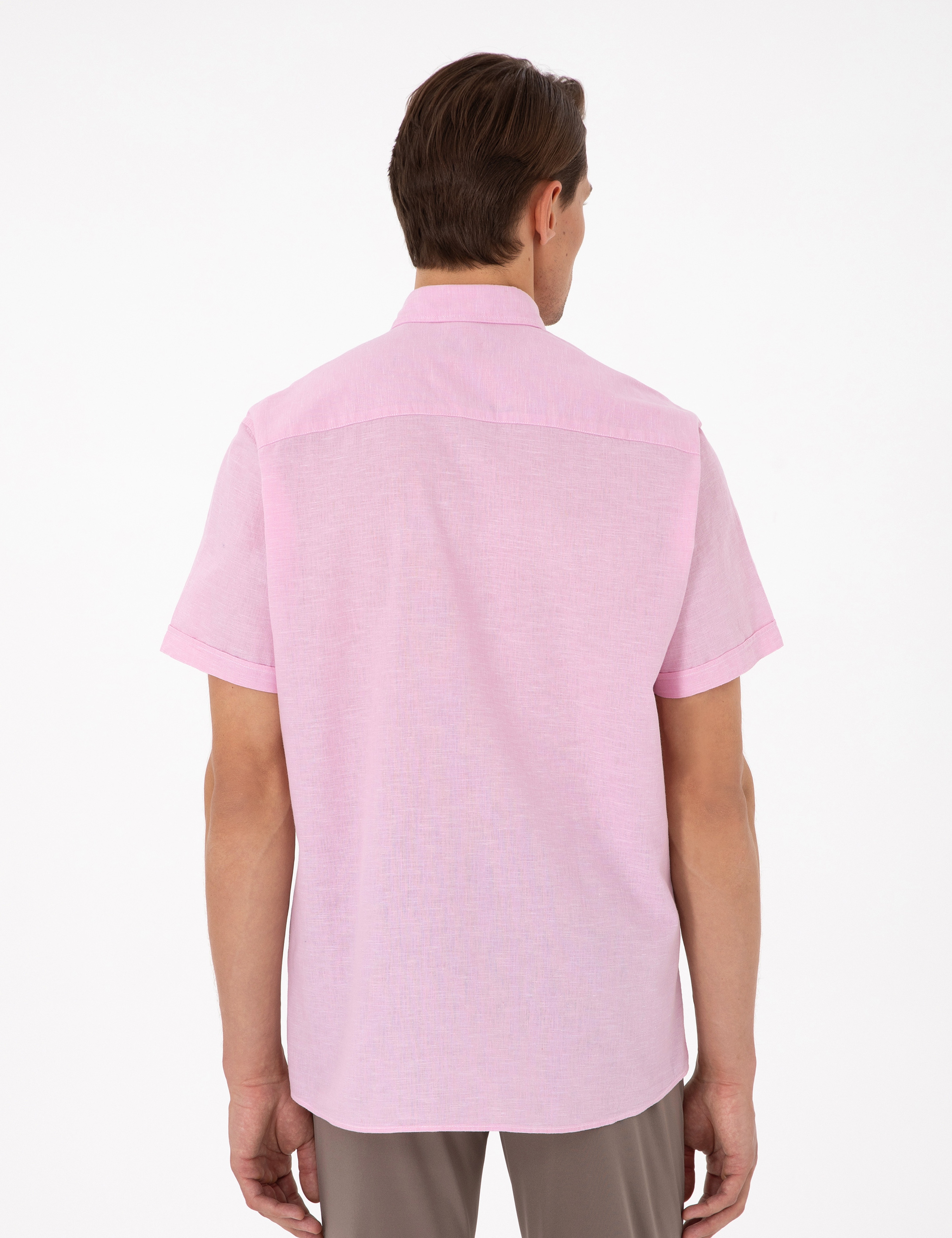 Pembe Regular Fit Kısa Kollu Gömlek - Image 5