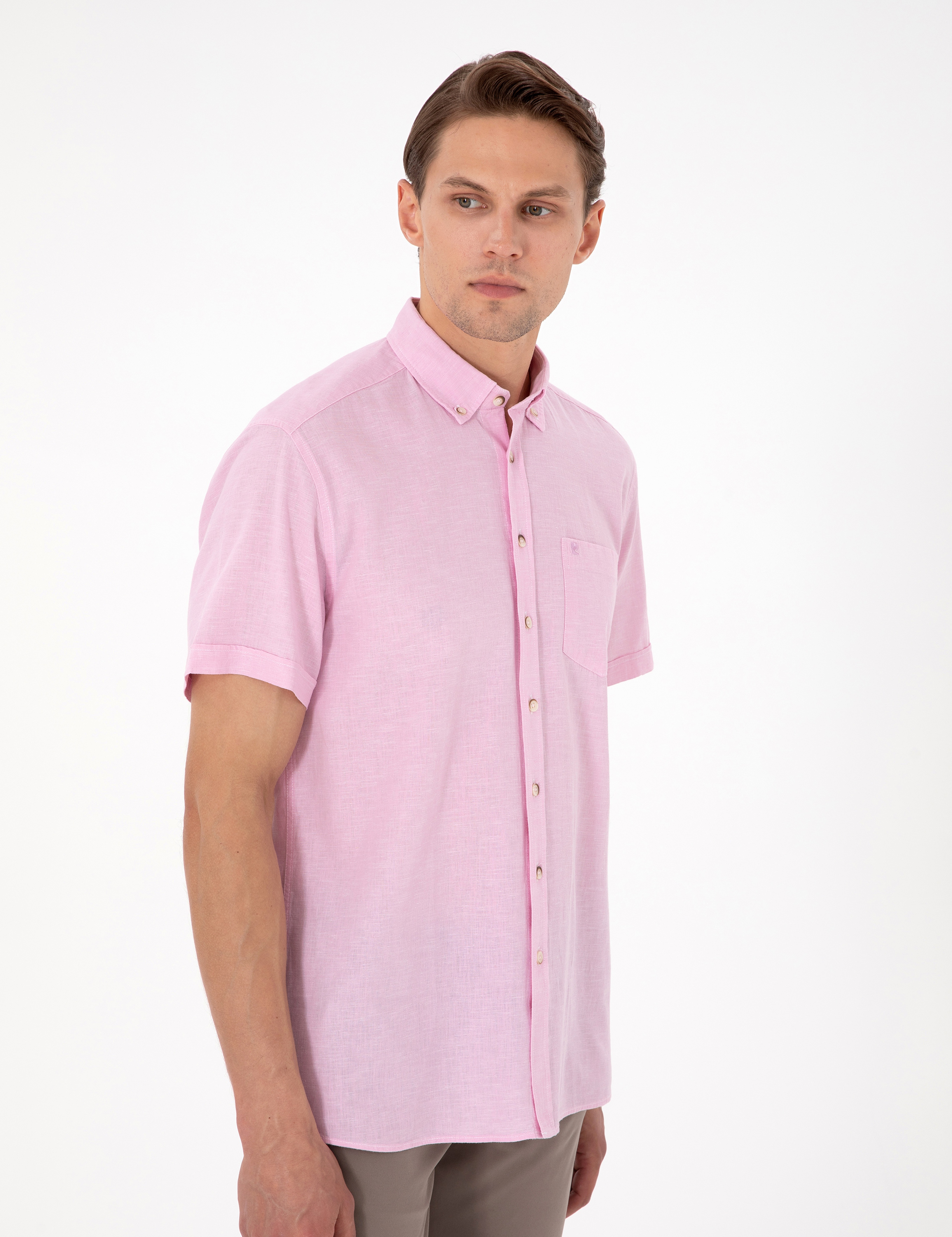 Pembe Regular Fit Kısa Kollu Gömlek - Image 3
