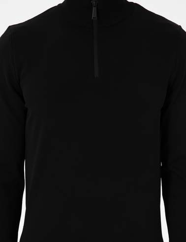 Siyah Slim Fit Fermuarlı Dik Yaka Triko Kazak