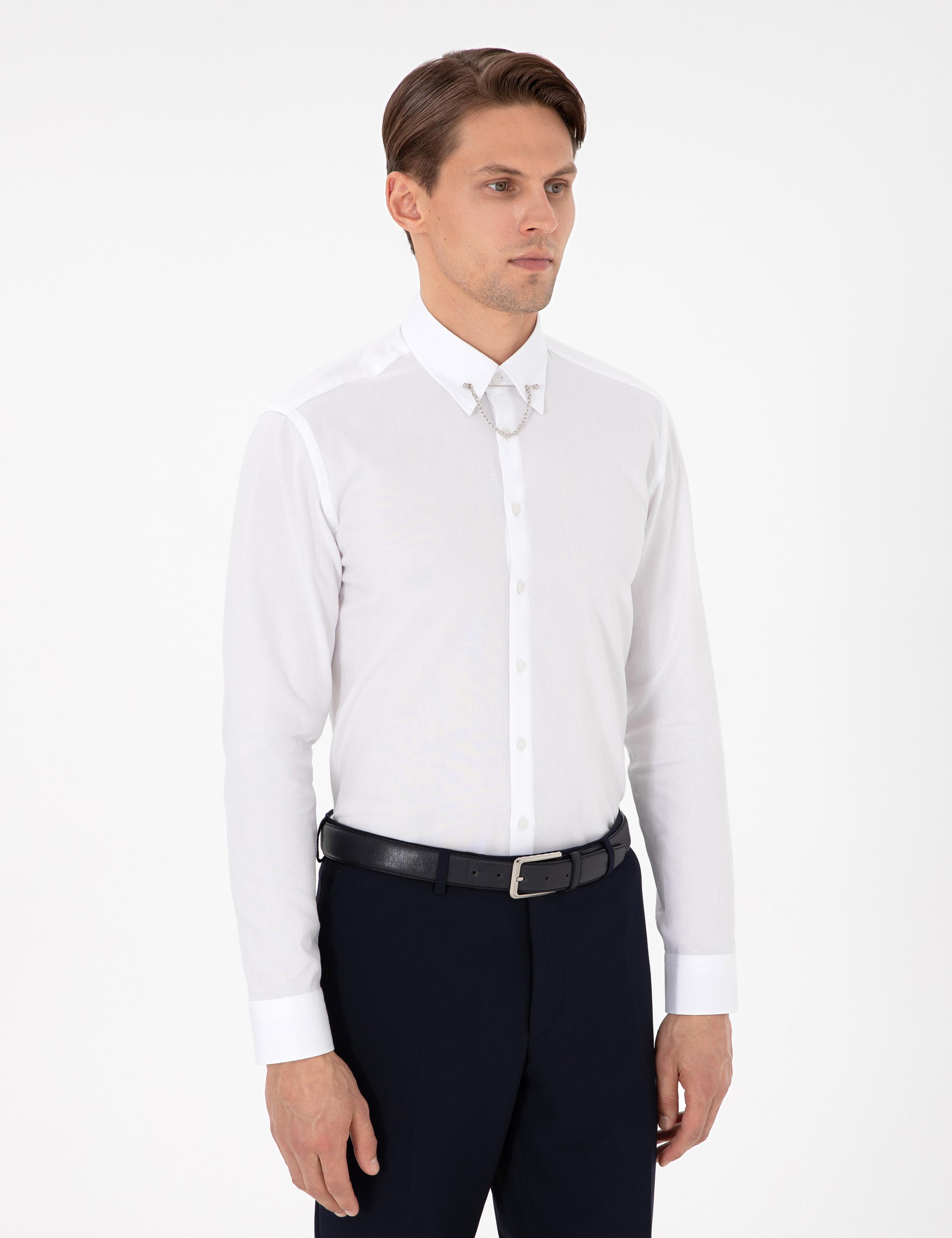 Beyaz Slim Fit Smokin Gömlek