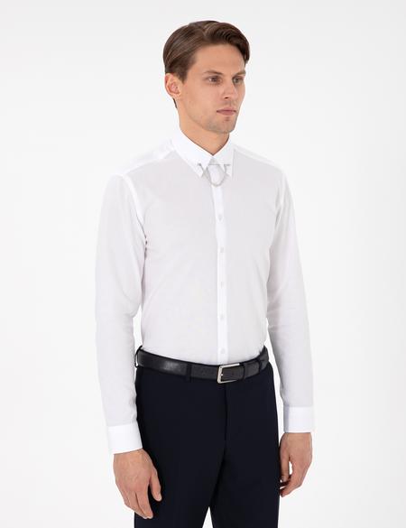 Beyaz Slim Fit Smokin Gömlek - 50286247008