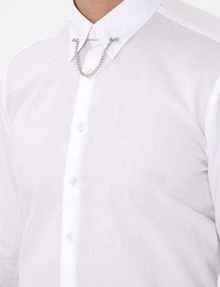 Beyaz Slim Fit Smokin Gömlek - 50286247008