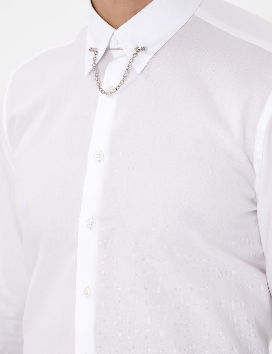 Beyaz Slim Fit Smokin Gömlek